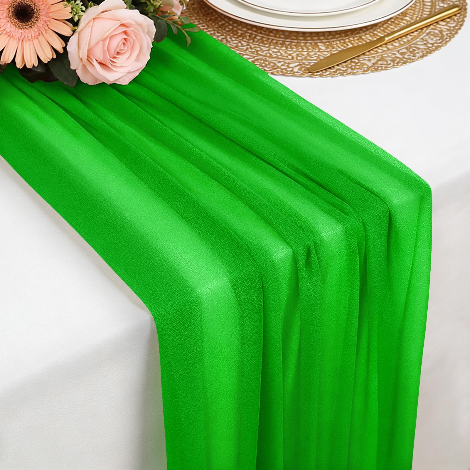 Chiffon Table Runner Lime Green, 77 x 300 cm Soft and Comfortable Table Runner for Boho Wedding, Party, Baptism Decor, Baby Shower, Bridal Shower Kitchen Table Decoration