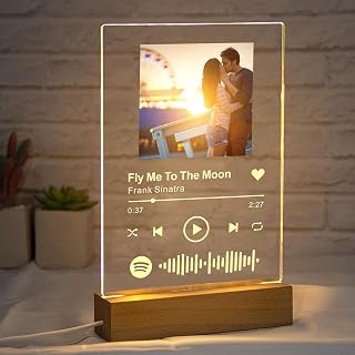 EDSG Personalised from Spotify Plaque Music Plaque LED Acrylic Song Picture Frame Personalised Gifts for Him Her Women Men Valentine's Day Anniversary Birthday Mothers Day Christmas