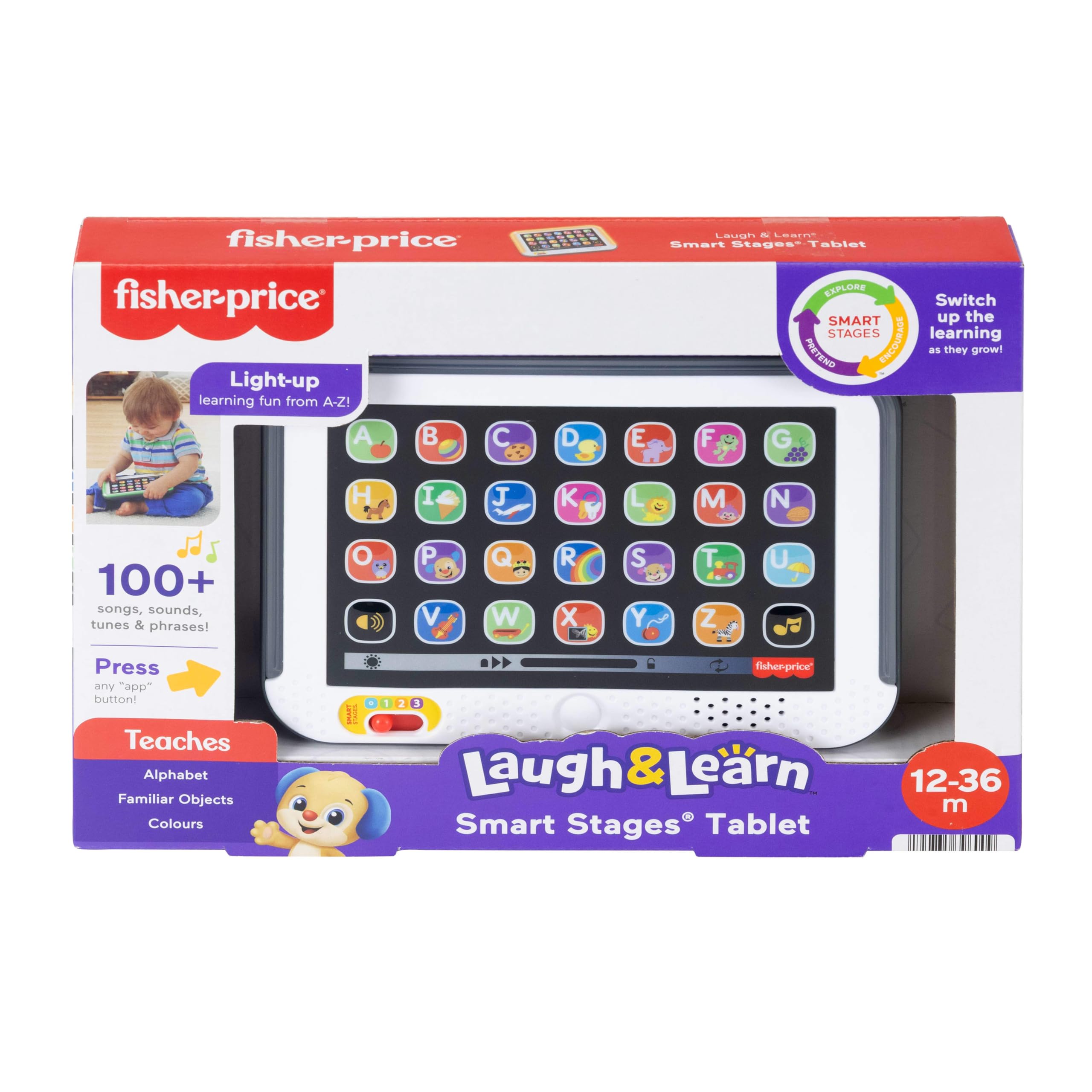 Fisher-Price Toddler Learning Toy Laugh & Learn Smart Stages Tablet Pretend Computer with Music & Lights for Ages 1+ Years, UK English Version, JNH90