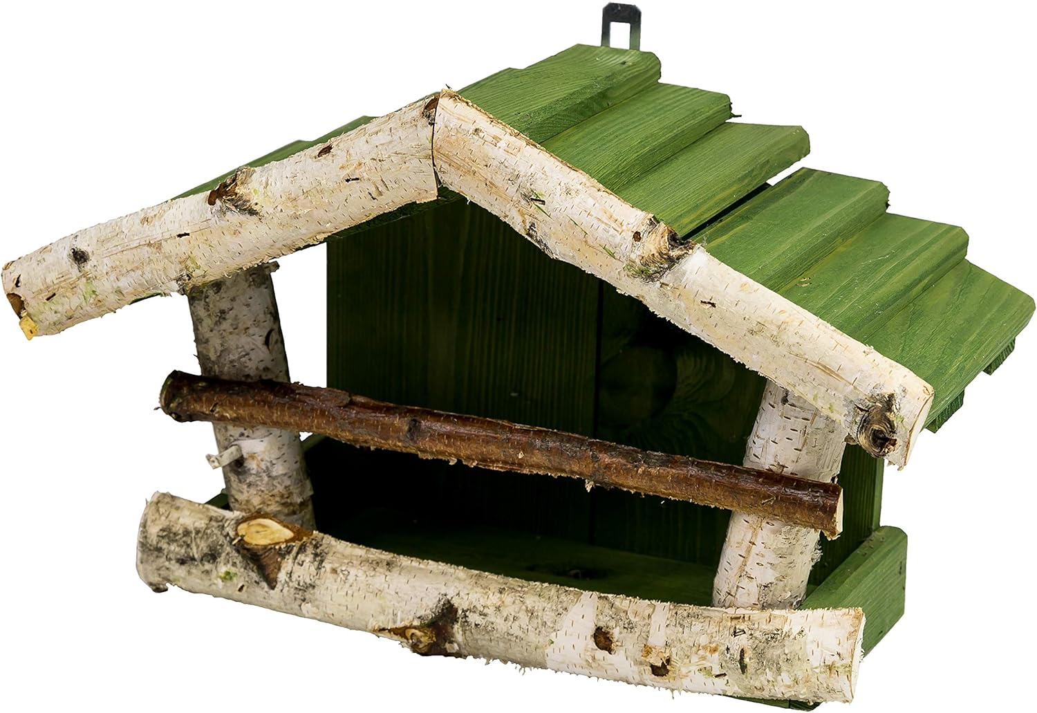 Vogelhaus zum Hängen Vogelfutterhaus mit grune Dachschindeln Holz