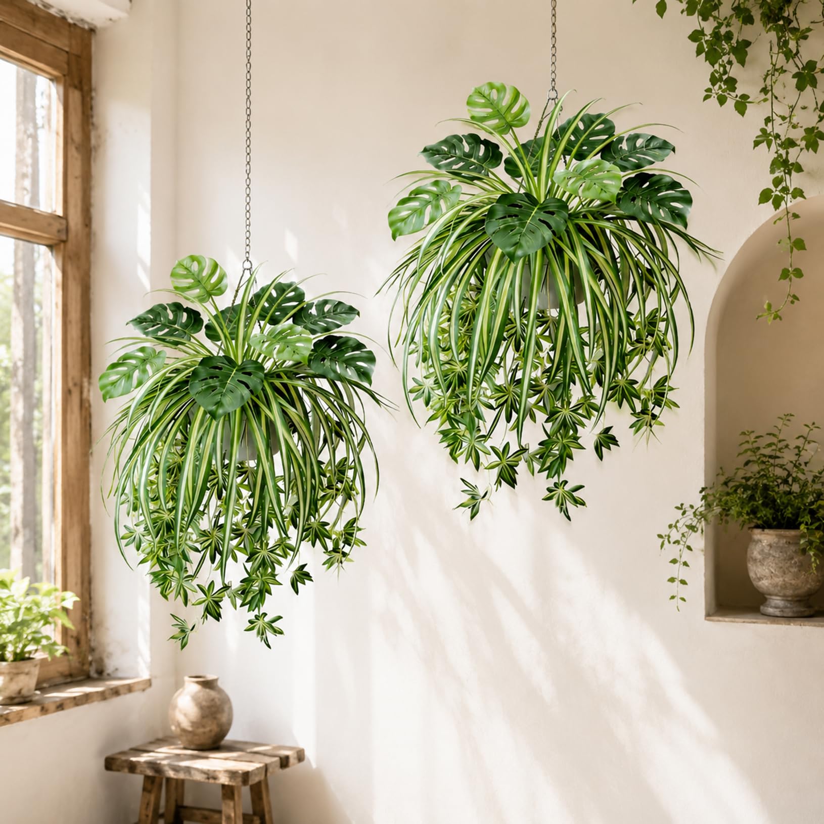 ATAVSADN Artificial Plants for Indoor Outdoor Decor, UV Resistant Faux Hanging Plant Set, Artificial Greenery for Hanging Baskets, Planters, Porch, Patio 2Pack,One Size