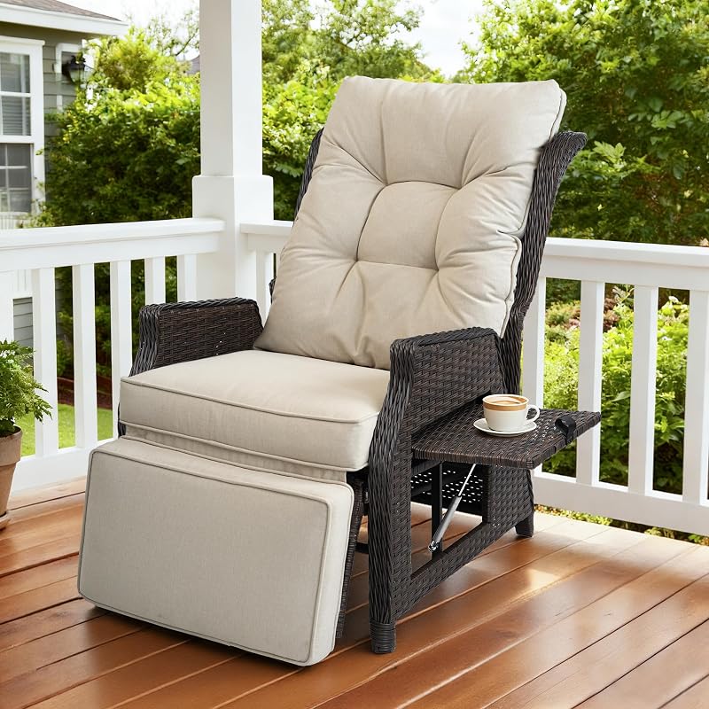COMLAX FIELD Outdoor Recliner with Adjustable Backrest and Footrest,Beige