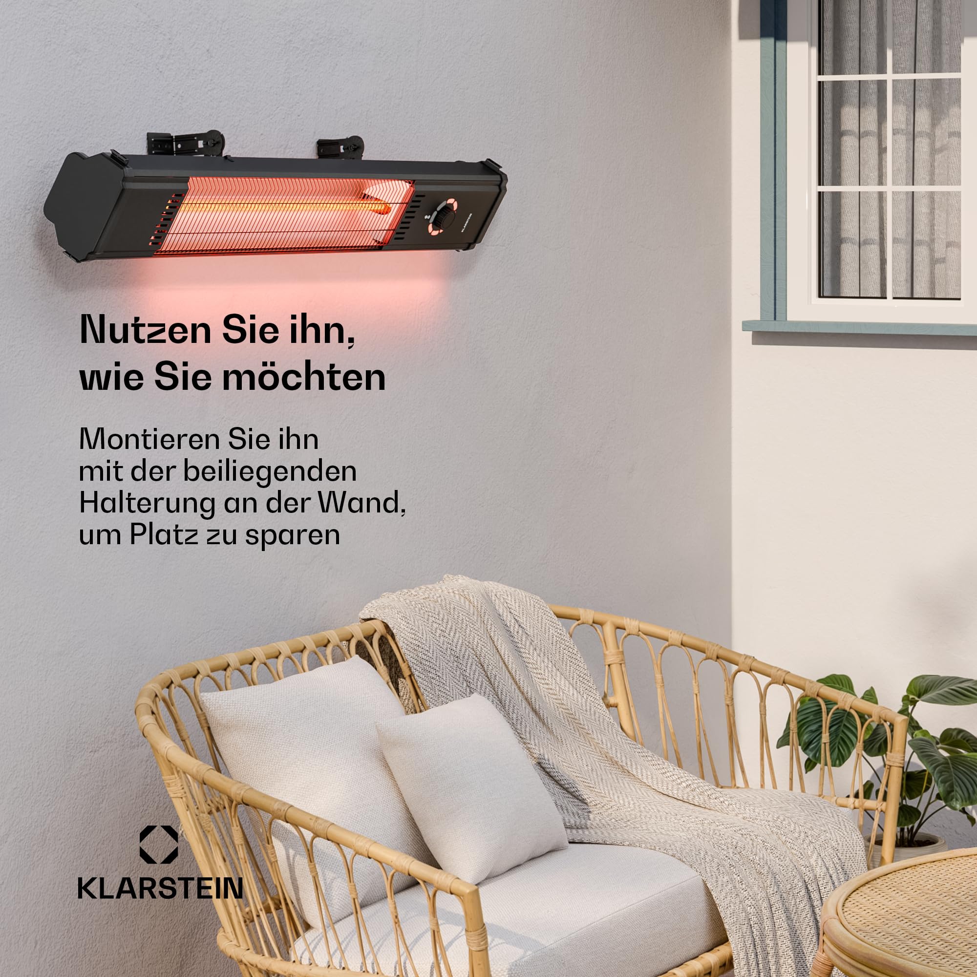 Klarstein Infrarotheizung Standgerät 2000W – 8 Stufen, Fernbedienung, Timer, IP65, Kippschutz, Wandmontage & Standfuß, leise, für Außenbereich bis 15 m², Infrarot Heizung