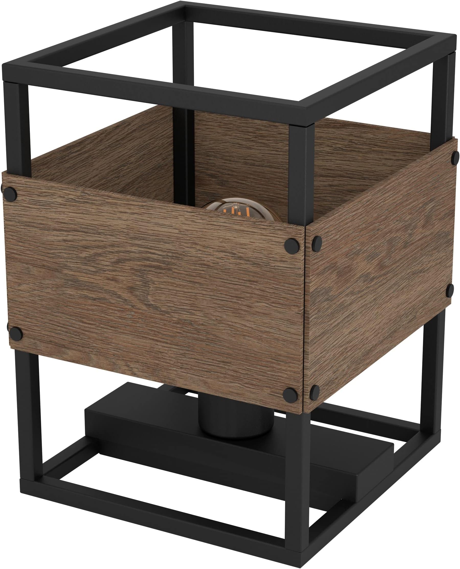 Bedside lamp Evesham, Side Table Light in Industrial Design, Living Room and Bedroom Lighting Made of Dark Brown Wood and Black Metal, E27 Socket