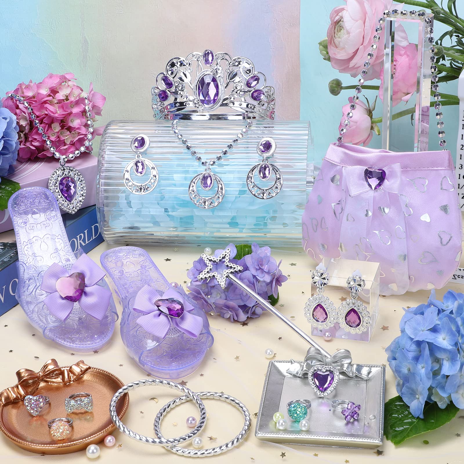 Ensemble Princesse – 4 Paires Chaussures + Bijoux – Couronnes, Baguettes, Colliers – 3-6 Ans – Coffret Cadeau