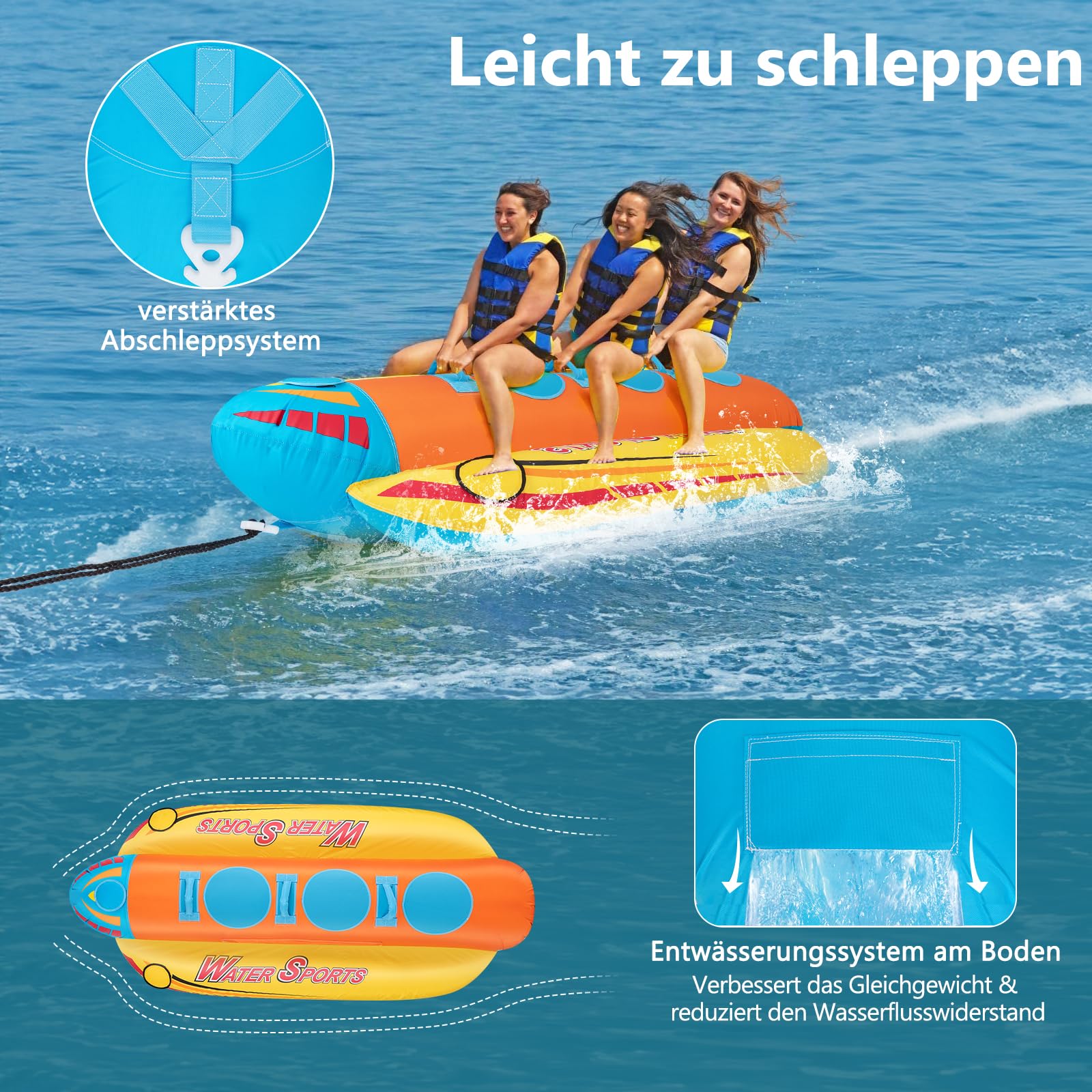 GYMAX Tubo Inflable para Bote de 1-3 Personas con Capacidad de 231 kg con Cubierta Completa de Nylon, Remolcable con Asas de Fácil Agarre y Almohadillas EVA, para Jóvenes y Adultos