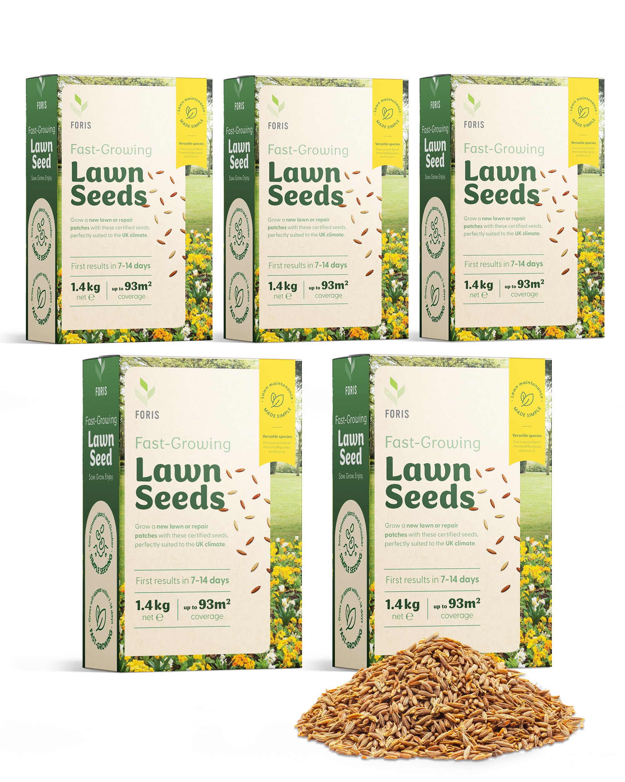 Foris Fast Growing Lawn Seed 7kg - Covers Up to 465m² Overseeding Capacity, Quick Germination Grass Seed 7–14 Days – Lawn Repair, Durable Hard Wearing Blend, Low Maintenance UK Climate Grass