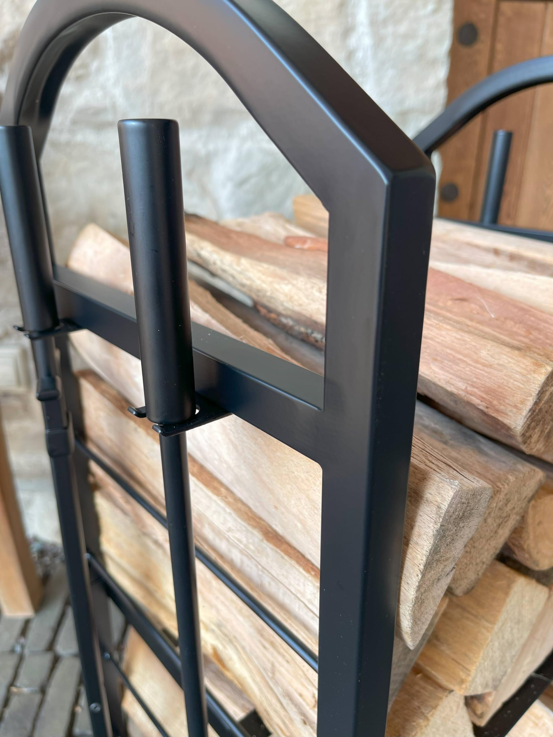Scaffale in metallo per legna da ardere 45x30x74 cm per interni con pala pinza