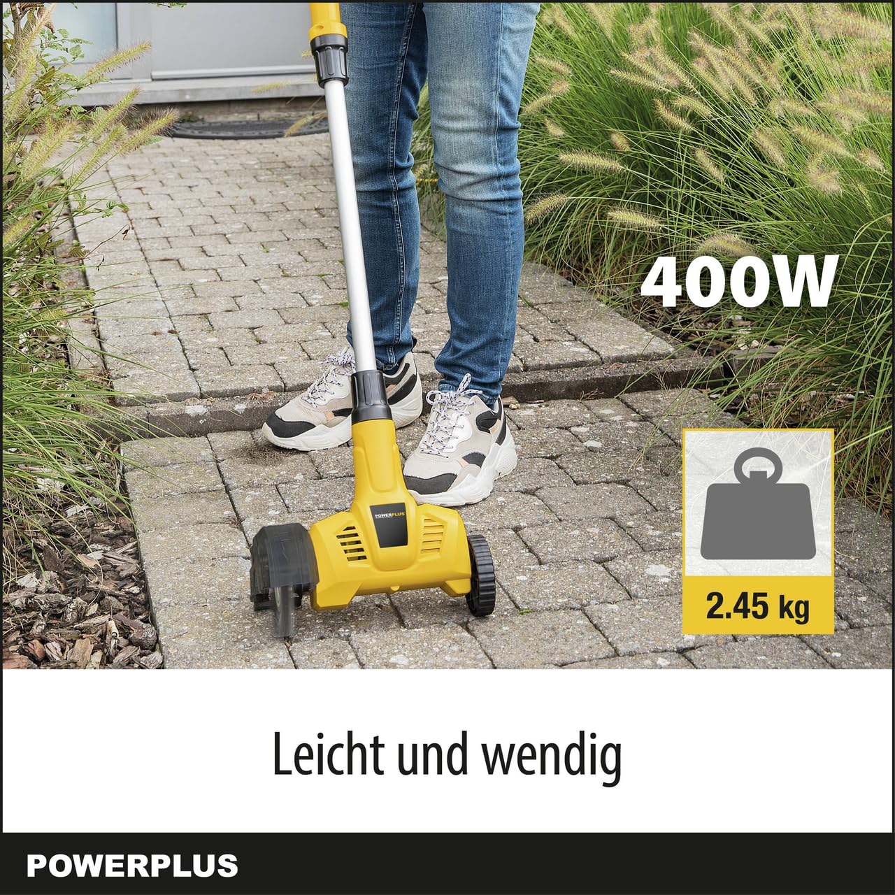 POWER plus Powerplus elektrischer Teleskop-Unkrautstecher POWXG6650-400W Unkrautentferner, mit Batterie und Ladegerät, mit Nylon- und Stahlbürste, Unkrautstecher, Gartengeräte zur Unkrautvernichtung