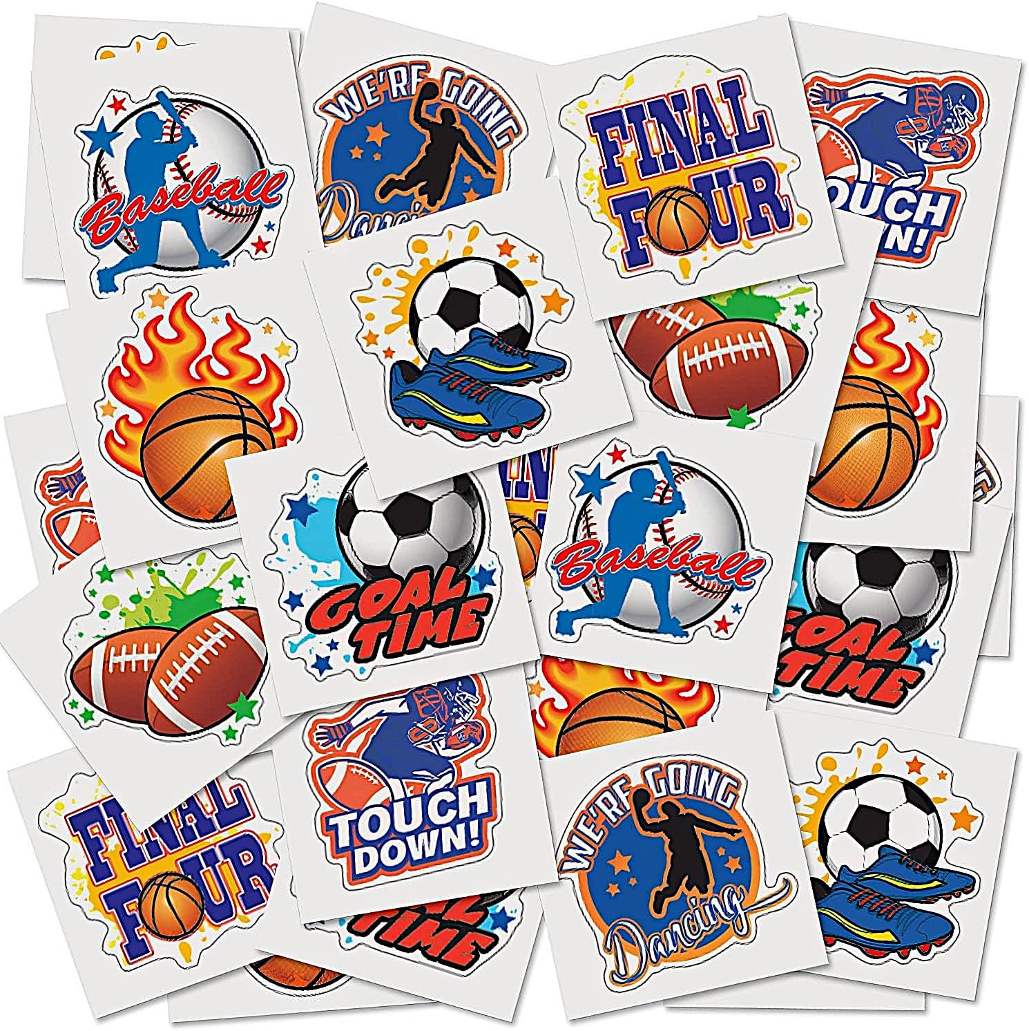 ArtCreativity Sports Individual Pre-Cut Temporary Tattoos for Kids - Pack of 144 Kids Sport Tattoos Non-Toxic 2 Inch - Soccer, Baseball, Football,