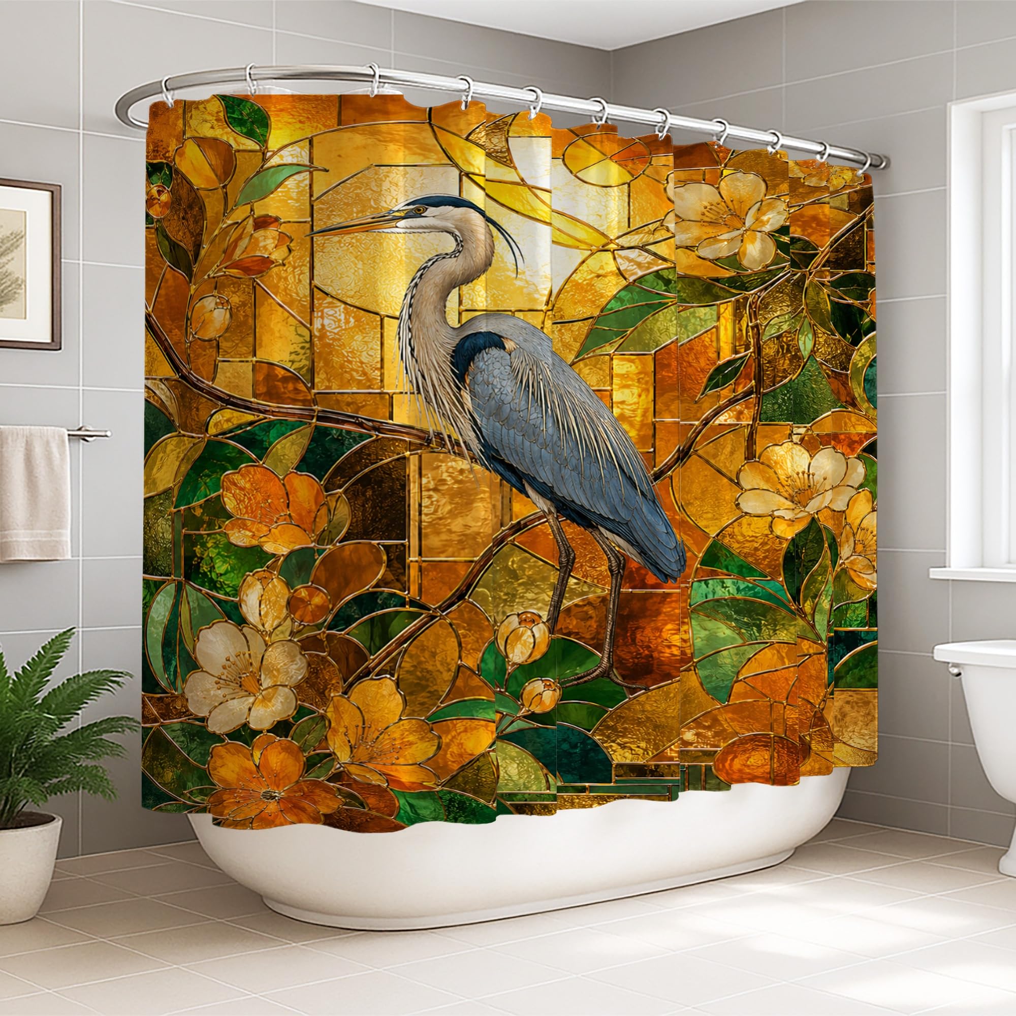 Rideau de douche grand format motif floral doré imperméable pour salle de bain d'hôtel