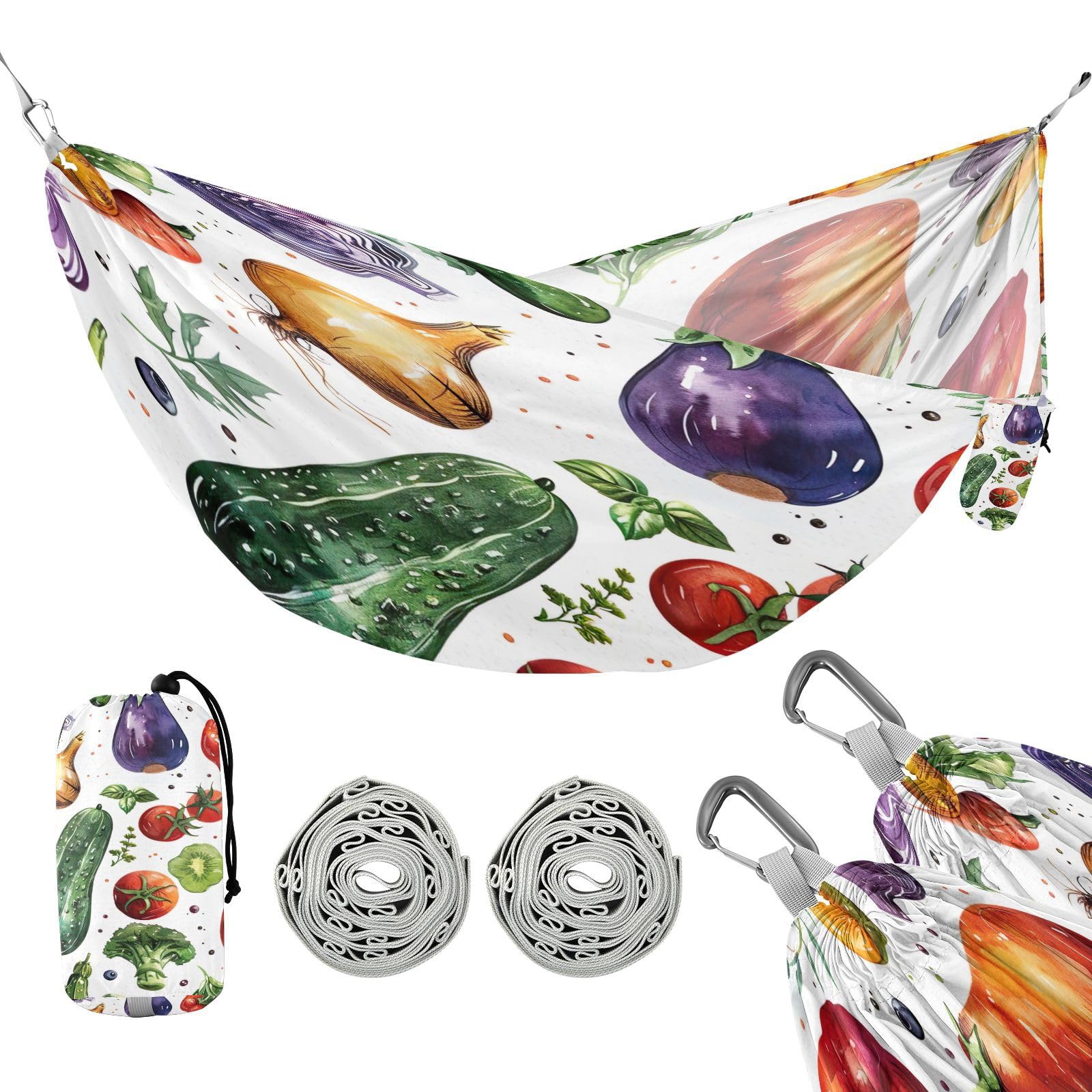 ATTX Watercolor Vegetables Camping Hammock - Lightweight & Portable Hammocks, Heavy Duty 330lbs Capacity for Indoor, Hiking, Backpacking, Travel, Backyard, Beach#524