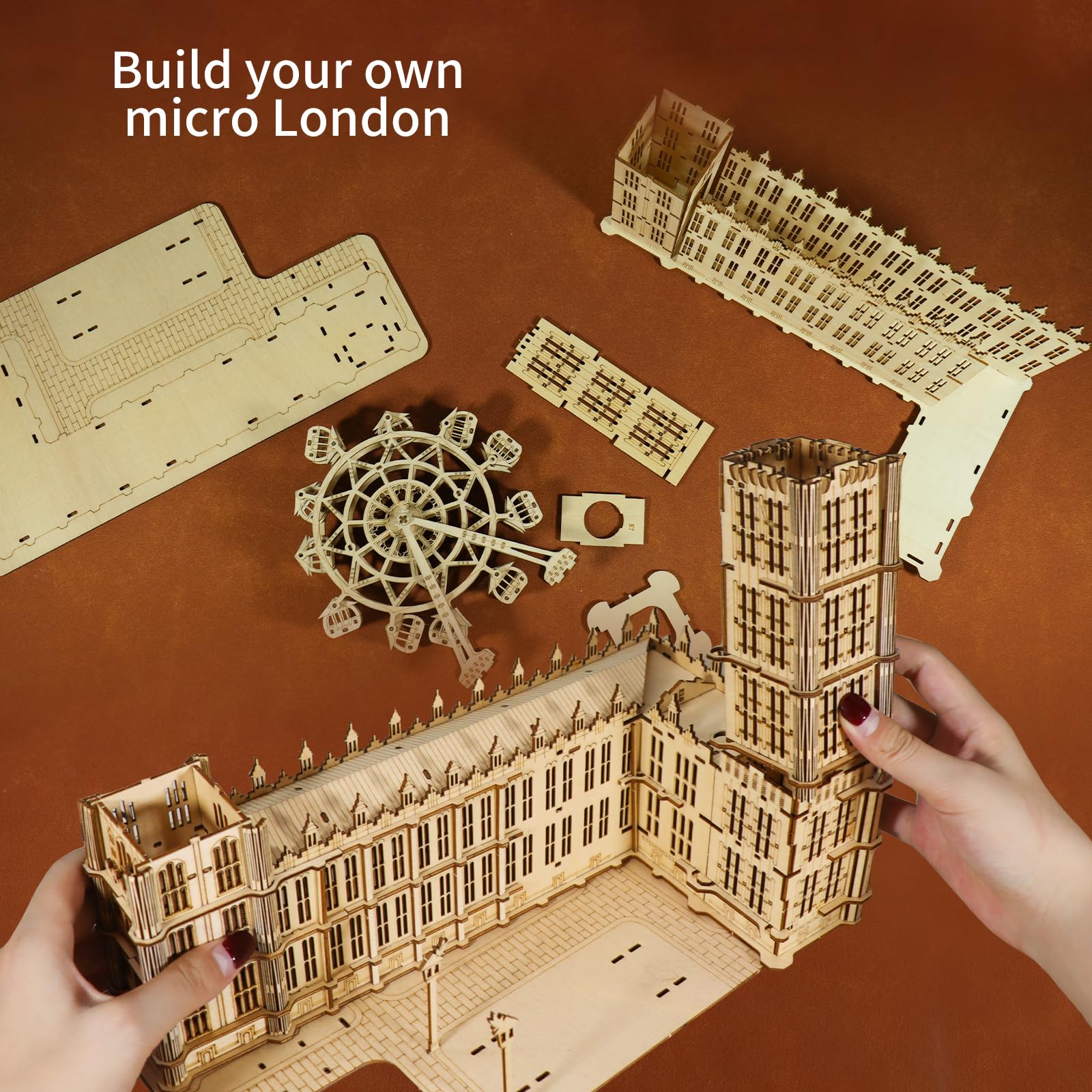 Music Park Puzzle 3D Adulto Big Ben in Legno con Luci LED Orologio Funzionante Modellino da Costruire con Ruota Panoramica, Gioco di Costruzione Decorativo, Regalo Elegante per Appassionati