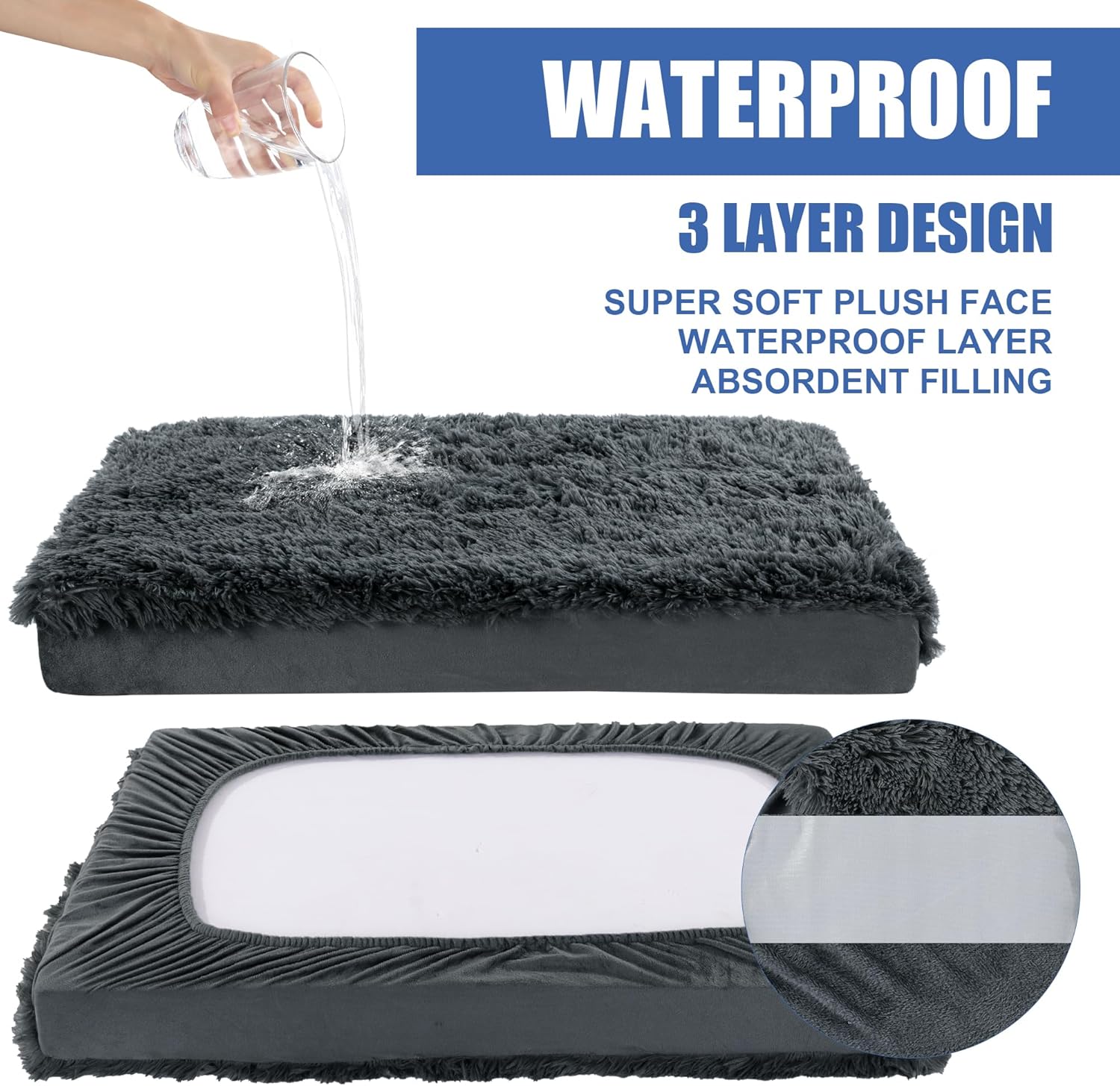 review HOMBYS Waterproof Dog Bed Cover Soft Long Plush Replacement & Washable Pet Bed Cover with Elastic Band Protect Dog Pad, Mat from Water, Puppy Bed Cover for Dog/Cat, Cover Only-36x27x6 inches