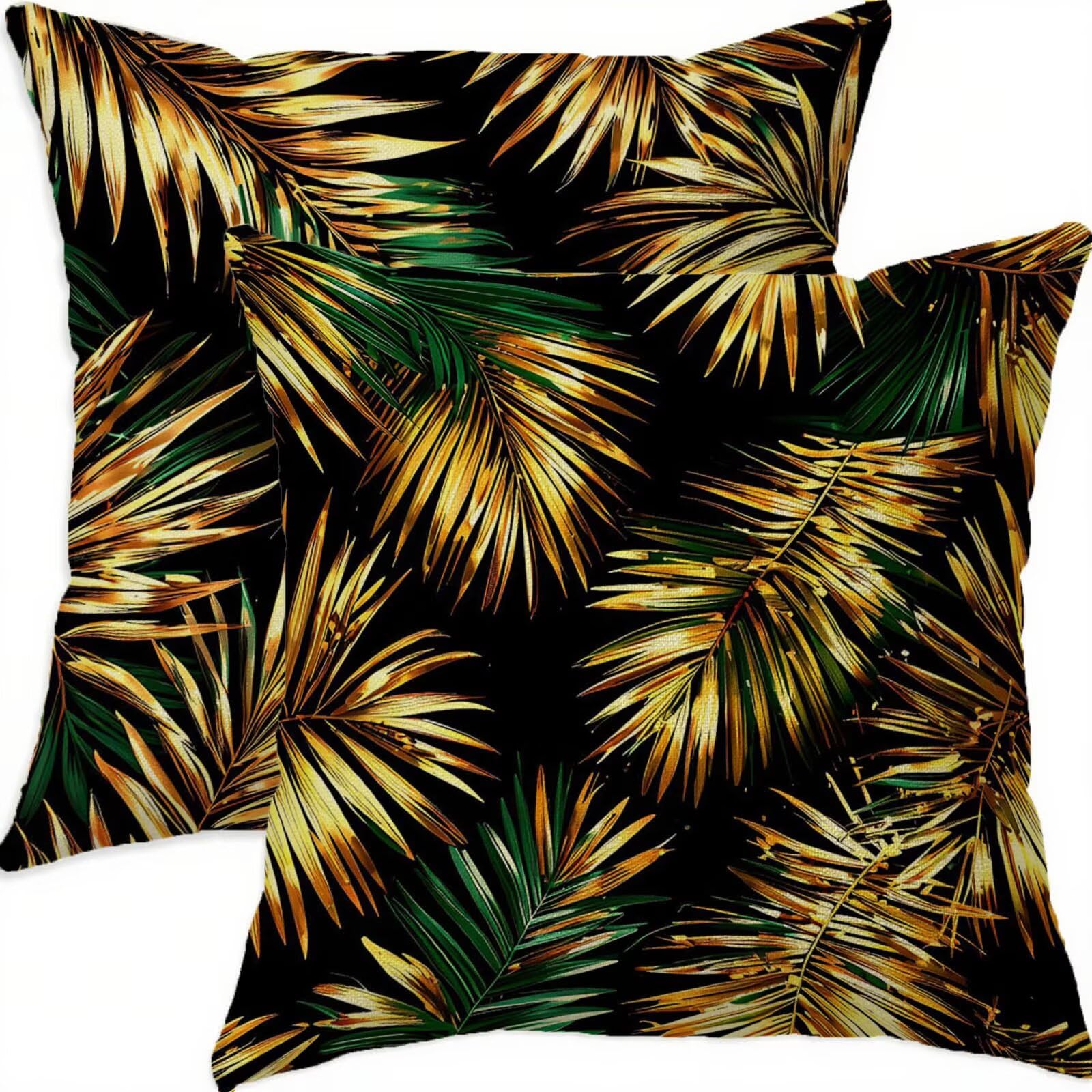 Housse coussin 75x75cm vintage lin taie oreiller doré imperméable lot de 2
