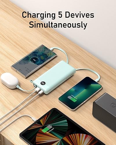 Miniatura 5 de VEEKTOMX Banco de energía con cables integrados de 20000 mAh, cargador portátil para iPhone, pantalla LED USB C, cargador externo para iPhone, iPad,