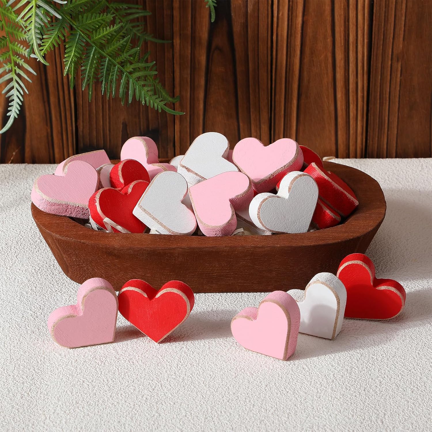 Roowest 24 Pcs Mini Valentine Wooden Heart Bowl Fillers Pink White Red Heart Shelf Table Decor Love Themed Tiered Tray Valentine's Day Gift for Wedding Anniversary Bridal Shower Accent