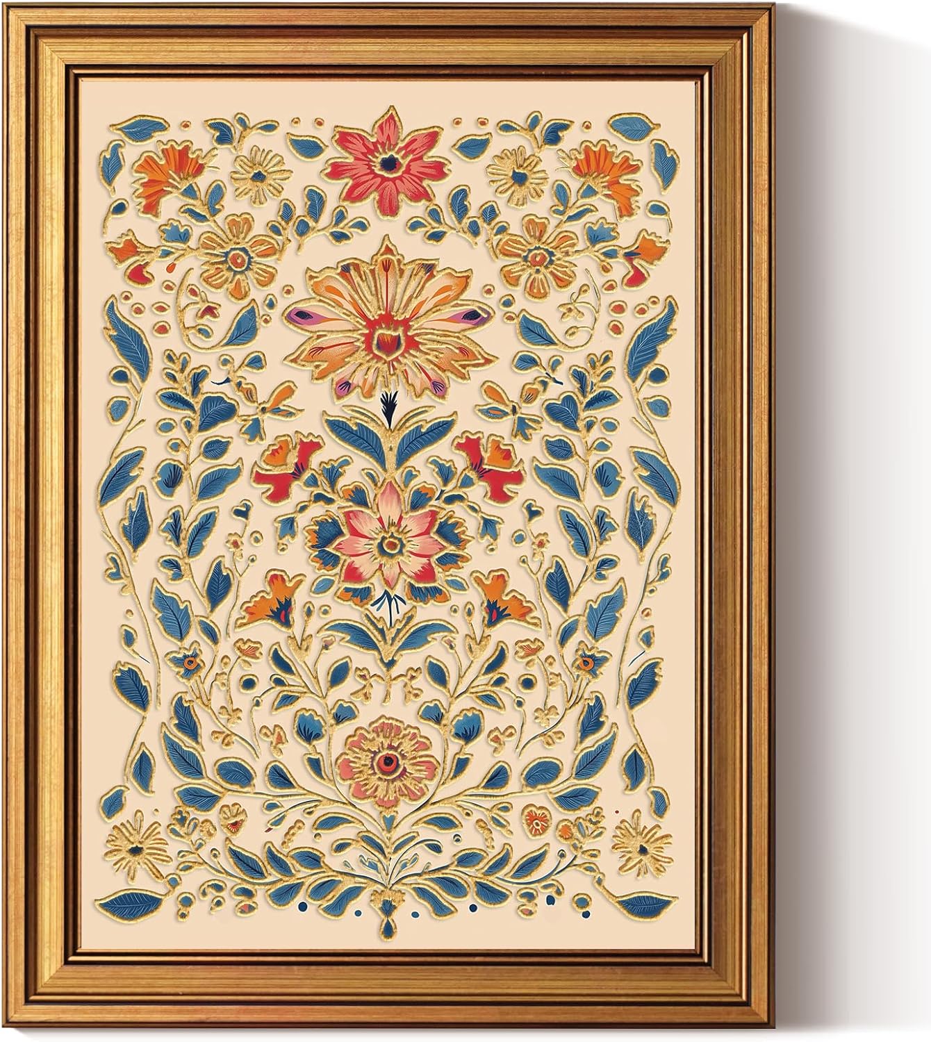 InSimSea Lienzo enmarcado dorado para pared, decoración vintage en relieve 3D, pinturas estéticas botánicas florales retro, decoración de pared de