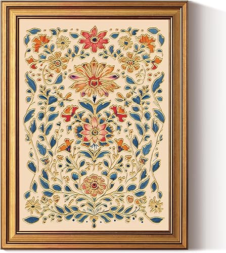 InSimSea Lienzo enmarcado dorado para pared, decoración vintage en relieve 3D, pinturas estéticas botánicas florales retro, decoración de pared de