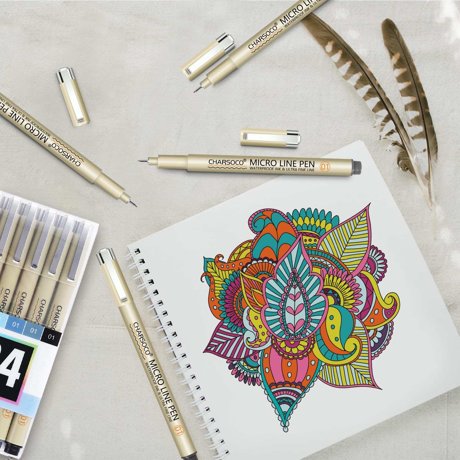 CHARSOCO Micro Pen, Fine Point Pen with 24 Colors, Waterproof Archival Ink, 0.25mm Fineliner Ink Pens for Artist Illustration, Sketching, Anime, Manga, Technical Drawing and Scrapbooking - Image 4