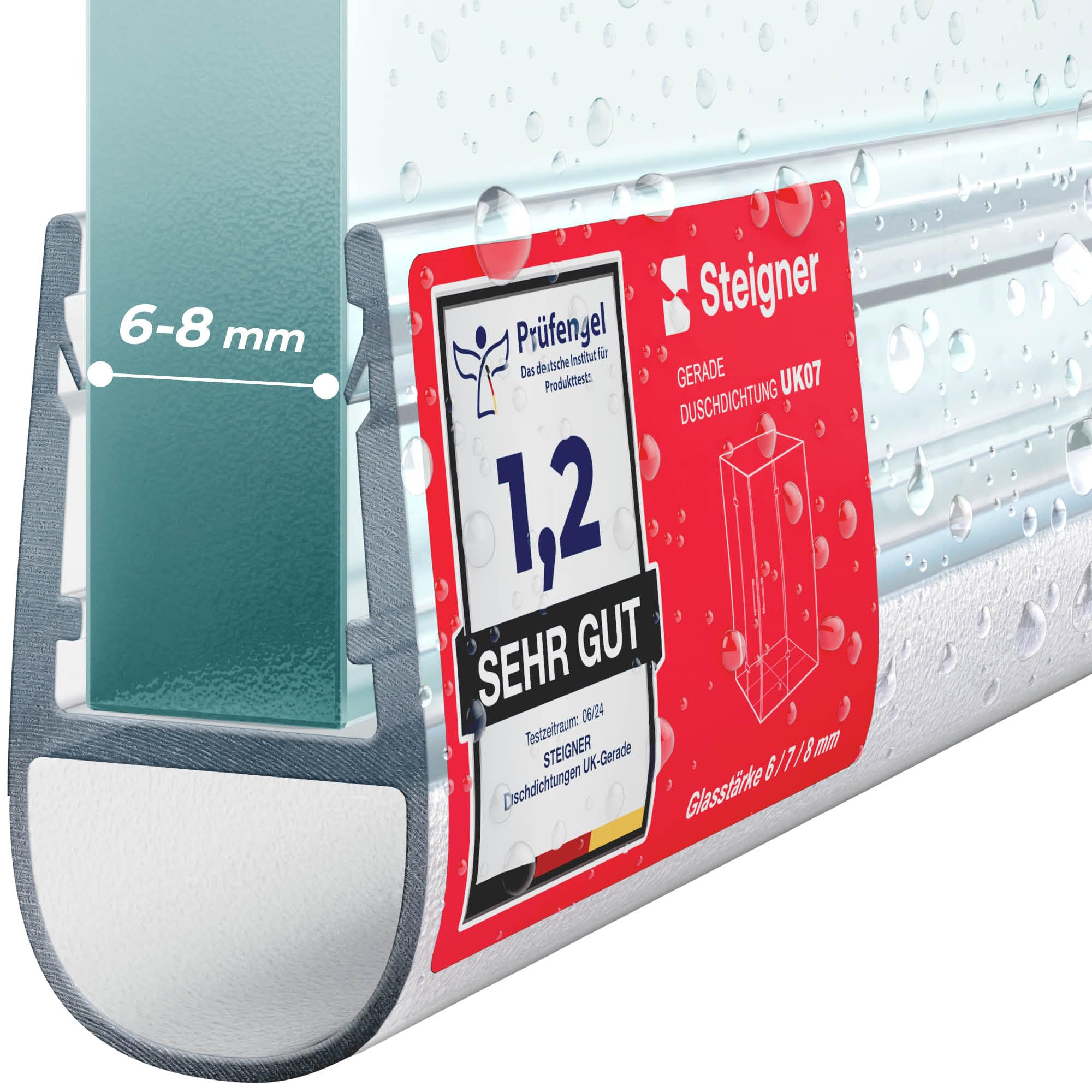 STEIGNER Joint porte de douche UK07 200 cm (1 pc.) transparent - Joint vertical pour douche à accès d'angle ou pentagonale avec porte 6-8 mm - Étanchéité, Ajustement parfait, Design discret