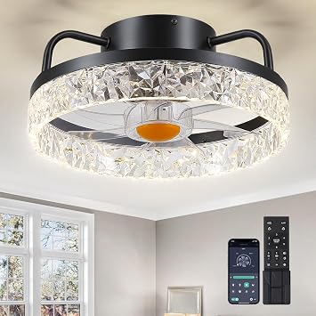 BYKISTOK 13" Ceiling Fans with Lights - Flush Mount Low Profile Ceiling Fan Lights with Remote/APP, 6 Speeds 3CCT, with 7 ABS Reversible Blades, Modern Bladeless Fan Light for Indoor Bedroom