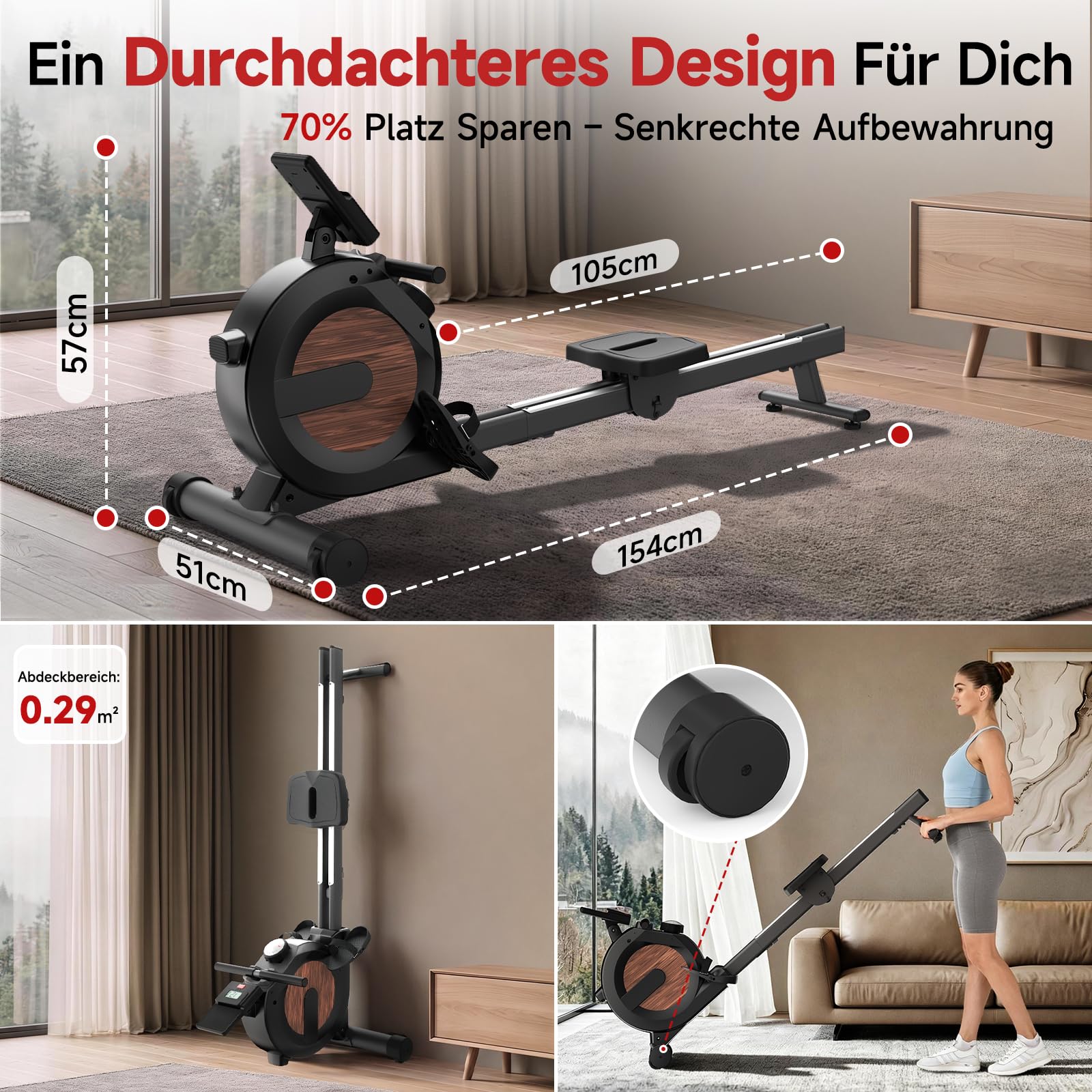 Dskeuzeew Rudergerät für Zuhause, 16 Widerstandsstufen, Bluetooth-APP
