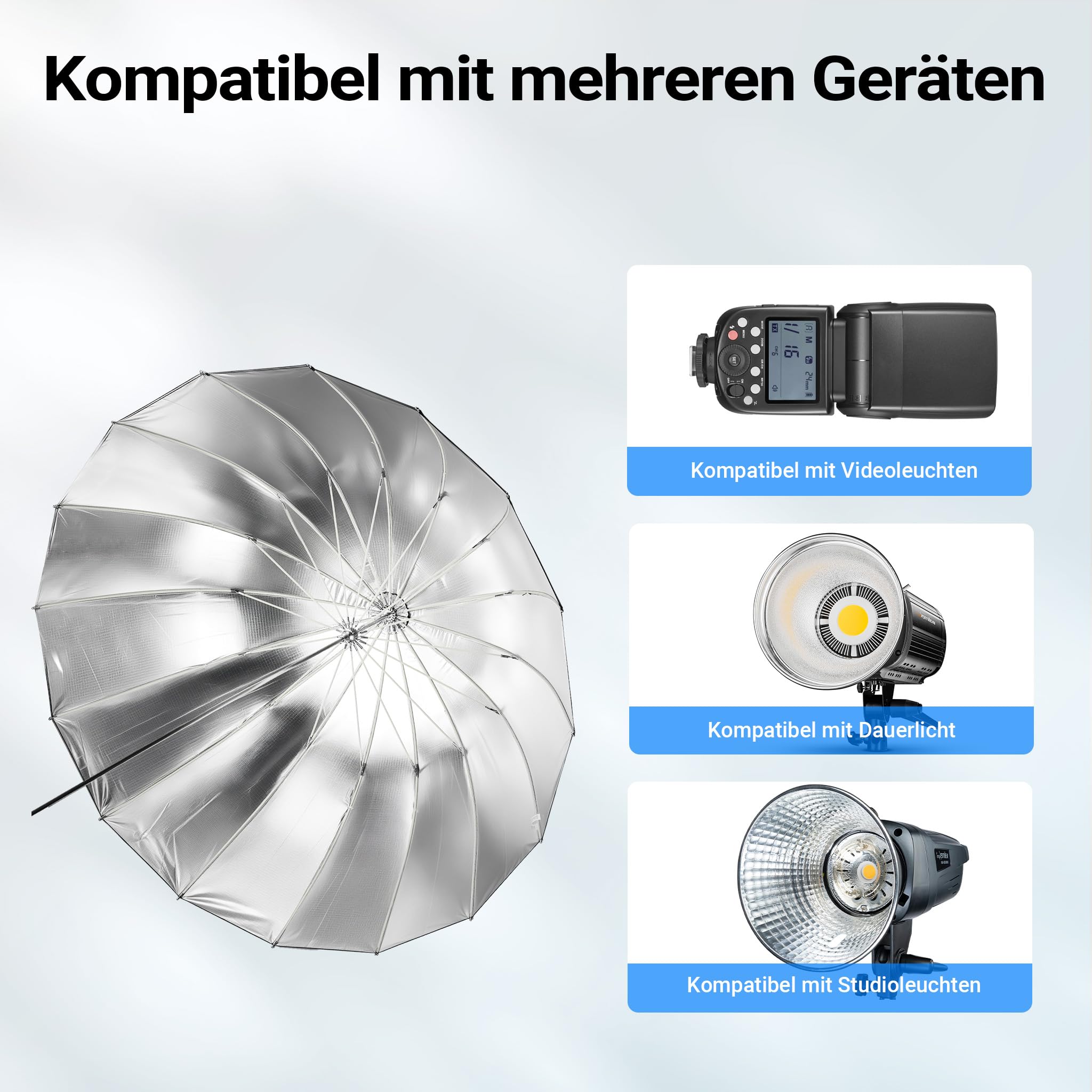 Walimex pro Parabol Reflexschirm schwarz/silberfarben Ø 165 cm + Diffusor – Lichtformer Set für Fotografie und Videografie