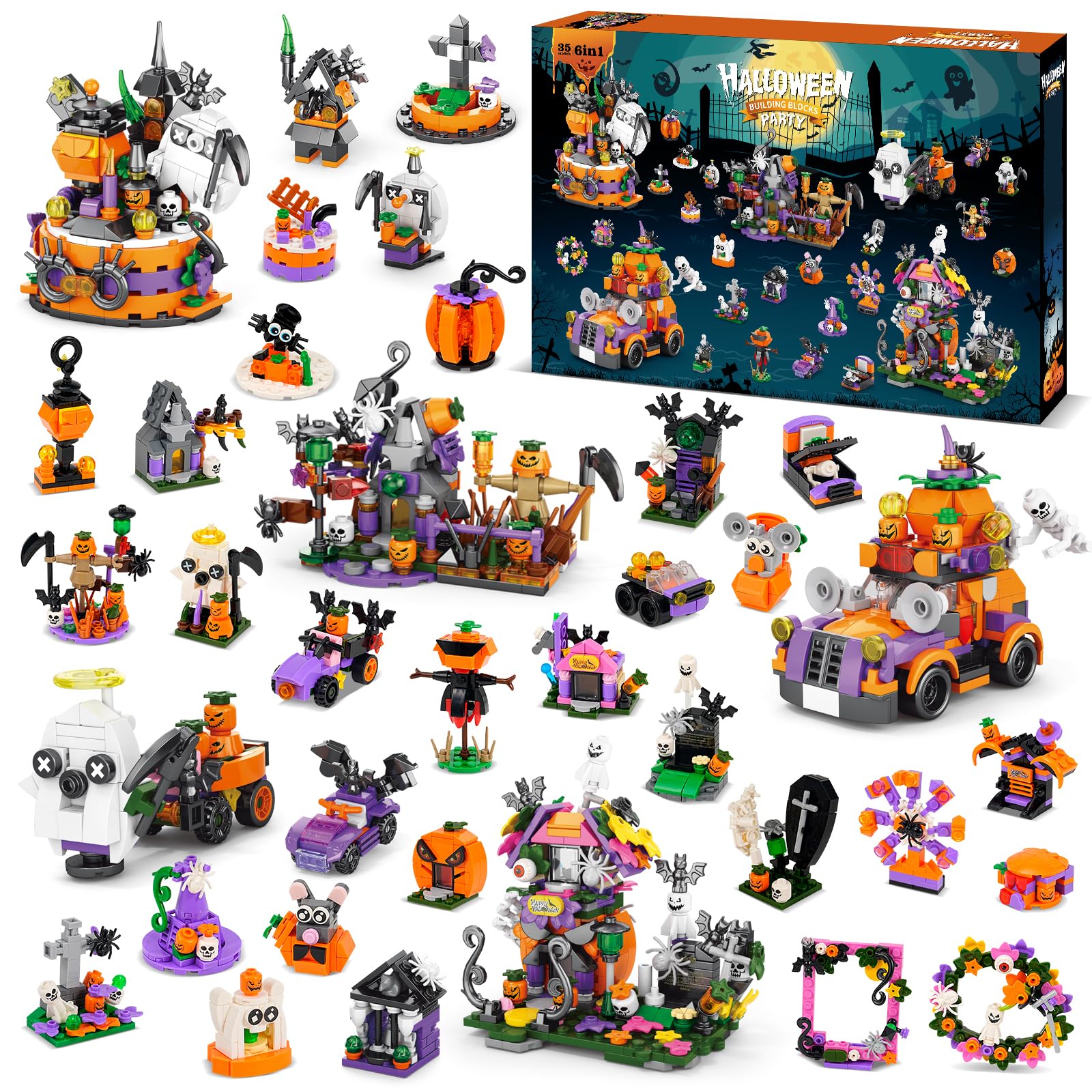 Halloween Advent Calendar 2024 with Building Blocks for Kids,31 Days Halloween Countdown Calendars Building Blocks Fun Countdown Halloween Toy Gifts for Kids(CT-930)