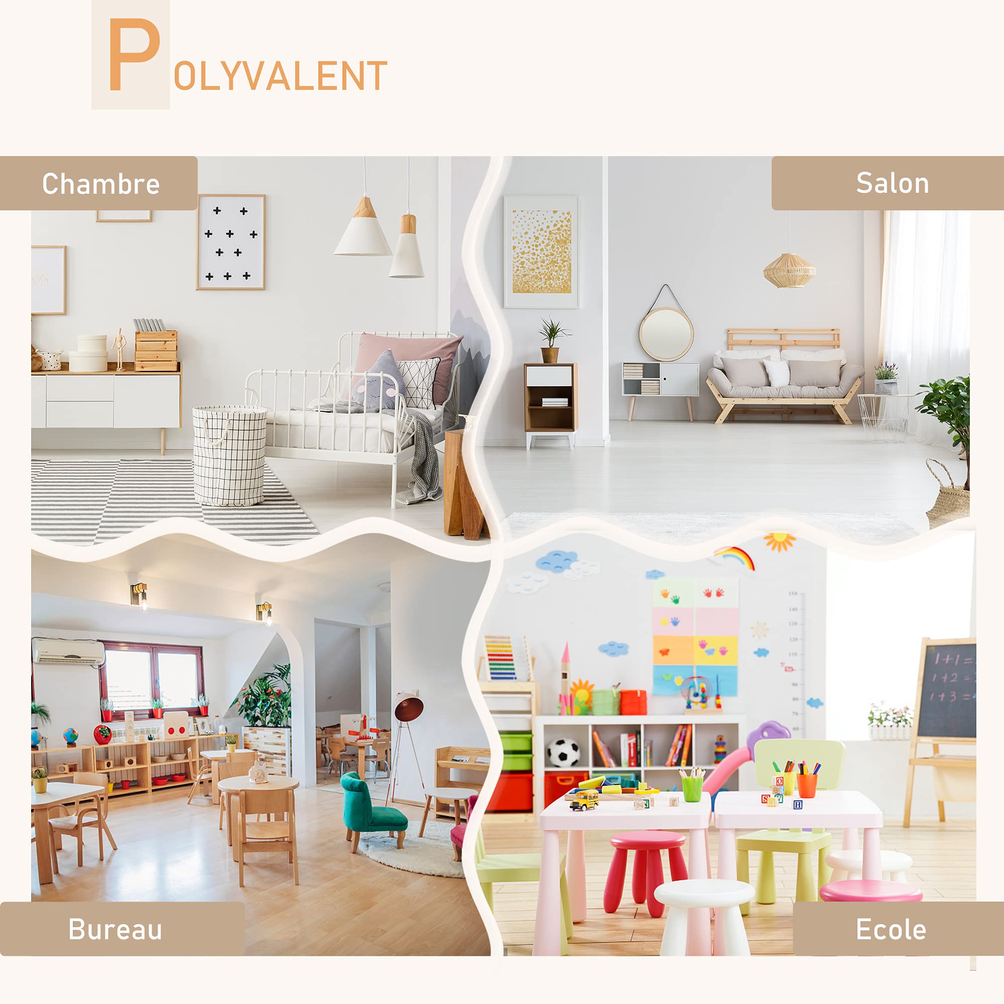 HOMCOM Ensemble Table et chaises Enfant Design scandinave Motif Ourson Bois pin MDF Blanc