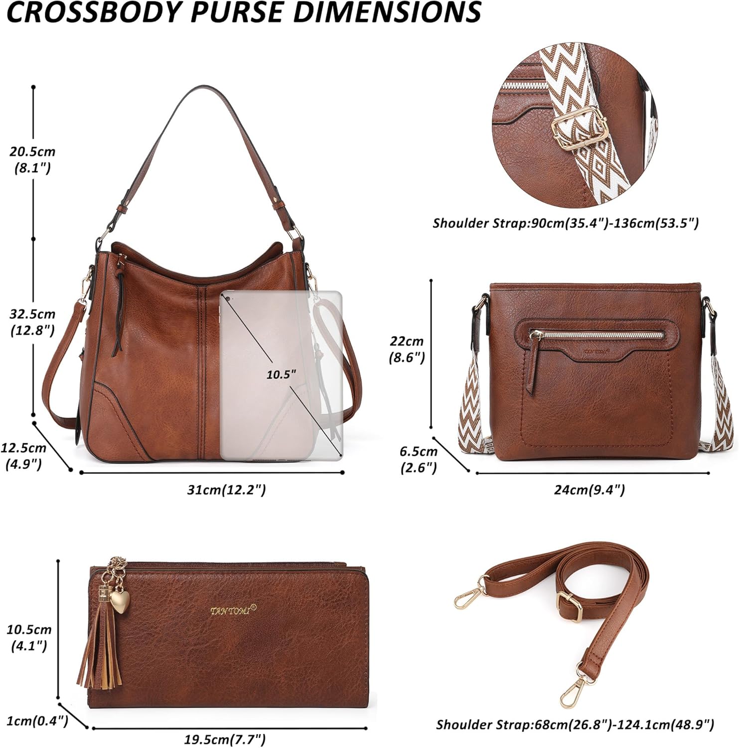 TANTOMI Purses for Women 3PCS, PU Leather Crossbody Bags Set Shoulder Handbags Purse with Wallet for Tote Hobo Bag - Image 3