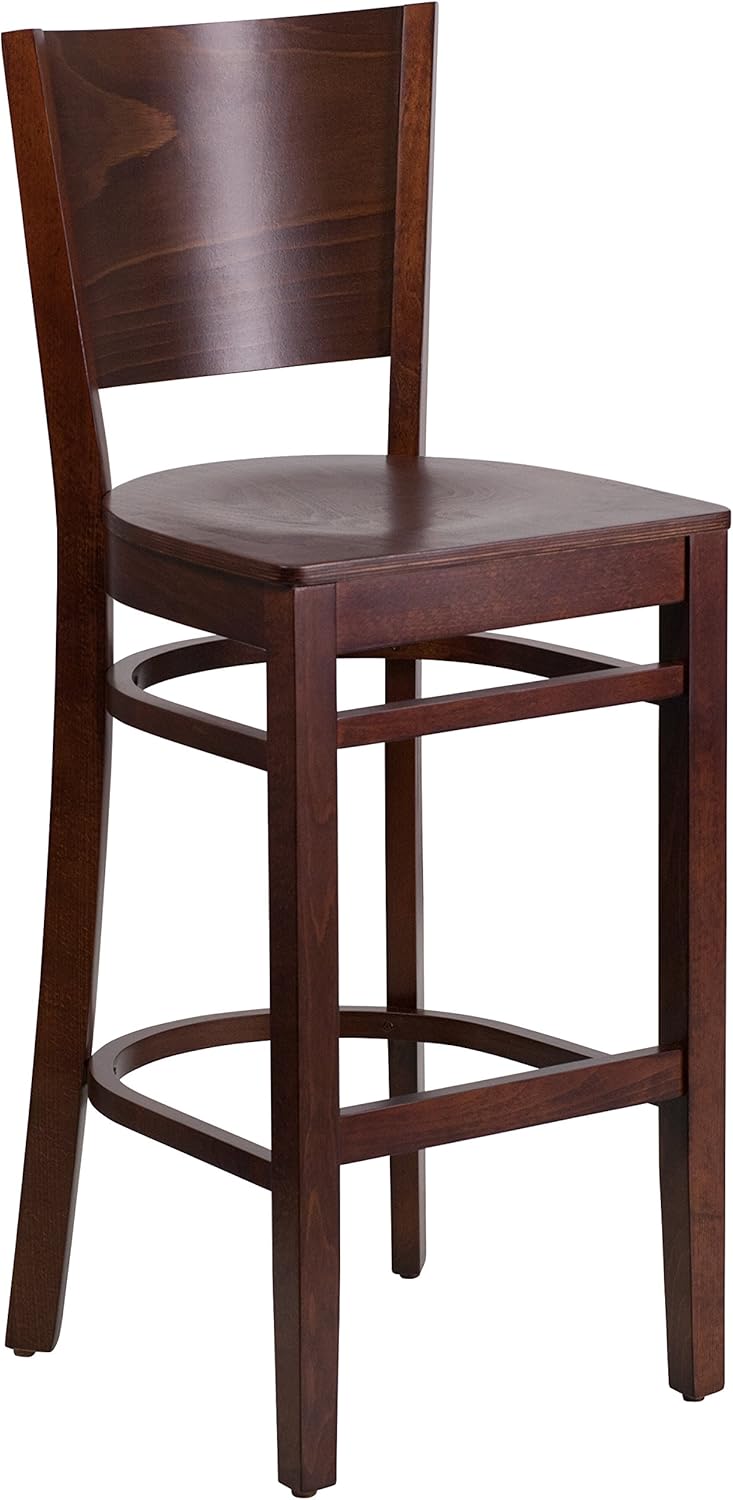 Walnut Solid Back Wooden Barstool with Footrest