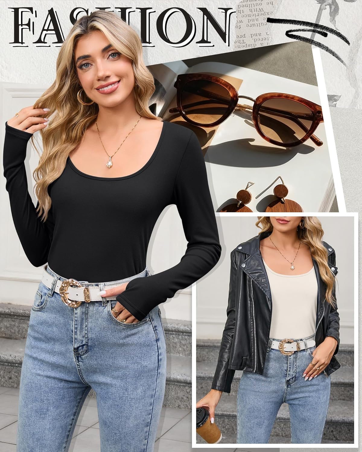 4 Pack Women's Thermal Long Sleeve Shirts Fleece Scoop Neck Tops Slim Fit Undershirt Basic Layer with Thumb Holes - Image 2