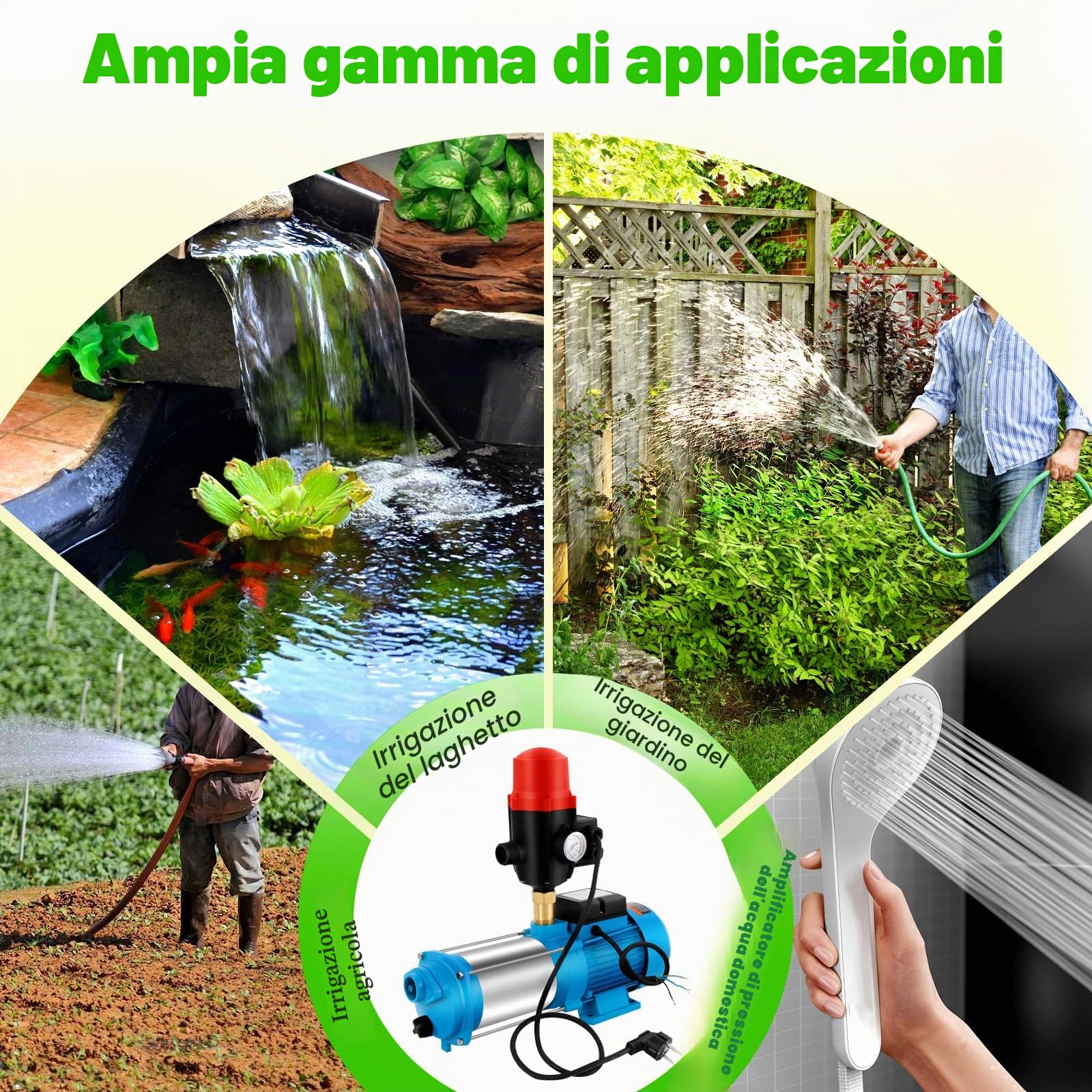 Acqua domestica professionale in acciaio inox 4000 l/h (9,8 bar) – Pompa centrifuga con interruttore a pressione, robusta e silenziosa per irrigazione giardino/impianto idrico domestico/laghetto