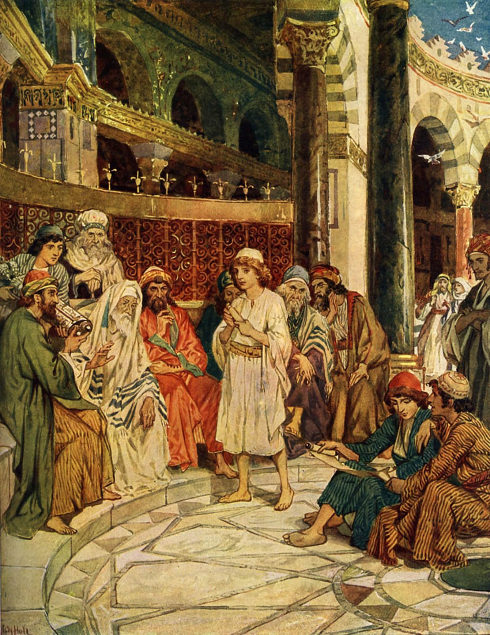 POSTERIIk Vintage Art Print Images Pictures Print the Boy Jesus At the Temple Bible by William Brassey Hole Modern Colour Posters for Office Home Decor 60x90cm