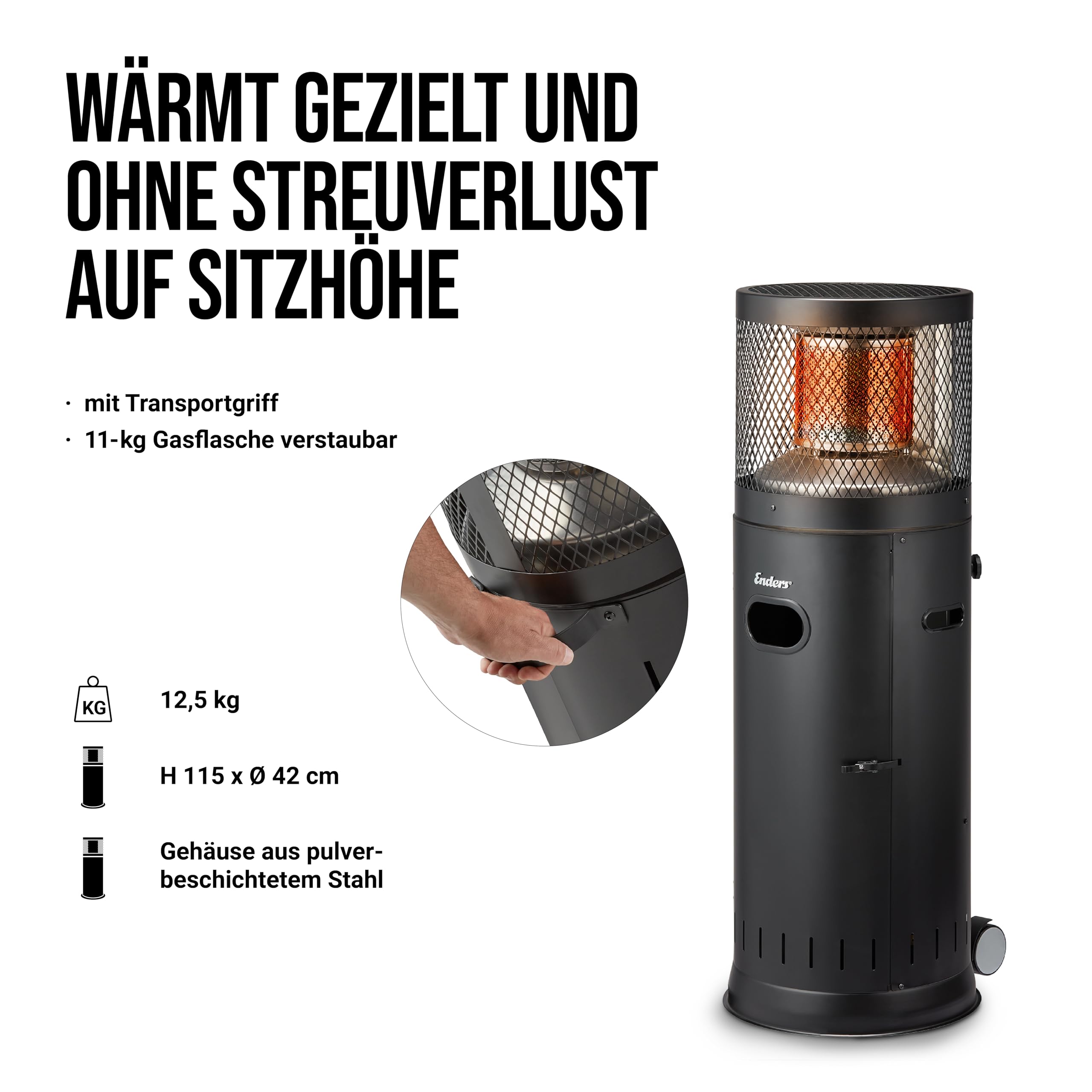 Enders Terrassenheizer Polo Black 2.0 Gas-Heizstrahler 3-6kW Edelstahlbrenner schwarz