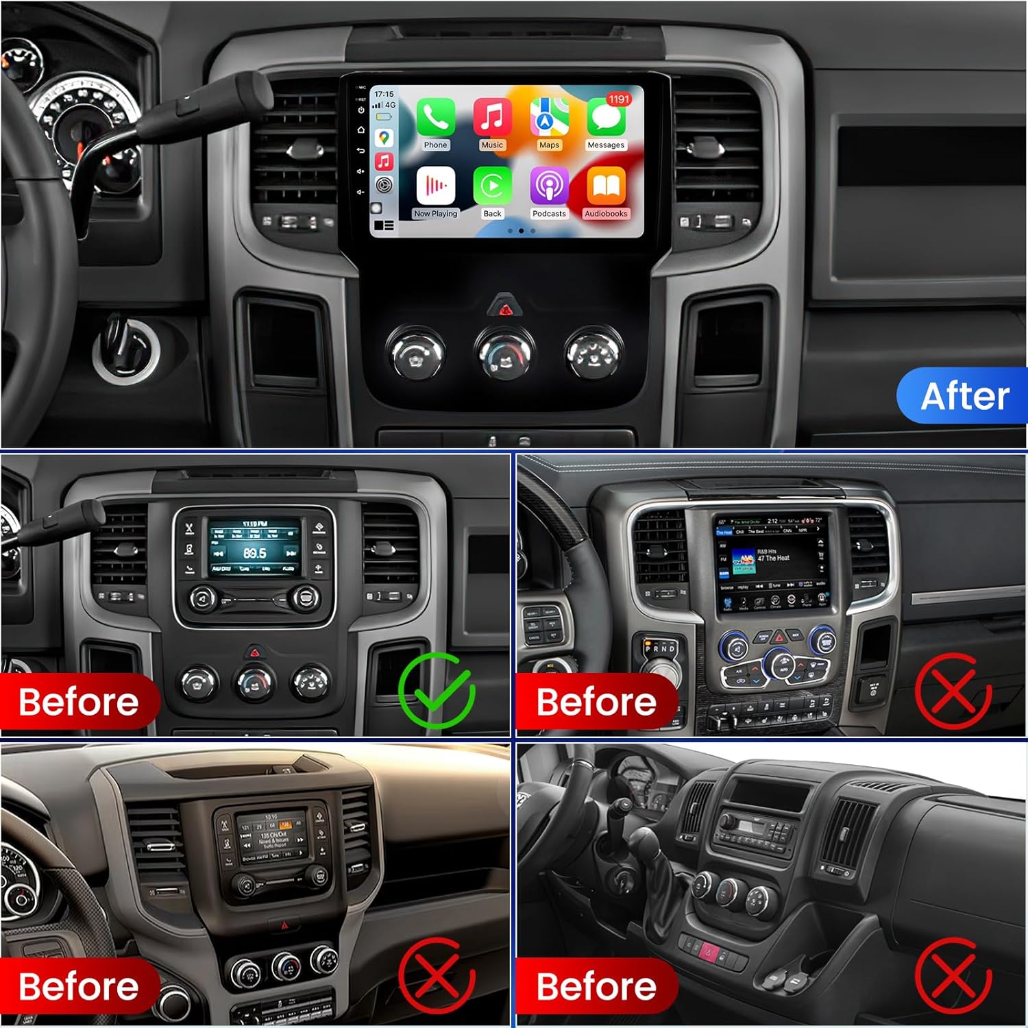 Android13 Car Stereo for Dodge Ram 1500 2500 3500 2013 2014 2015 2016 2017 2018 Radio Player, 8+128GB 8Core IPS Screen with GPS Navigation Built-in Car-Play Android Auto, DSP, Blue-Tooth Head Unit