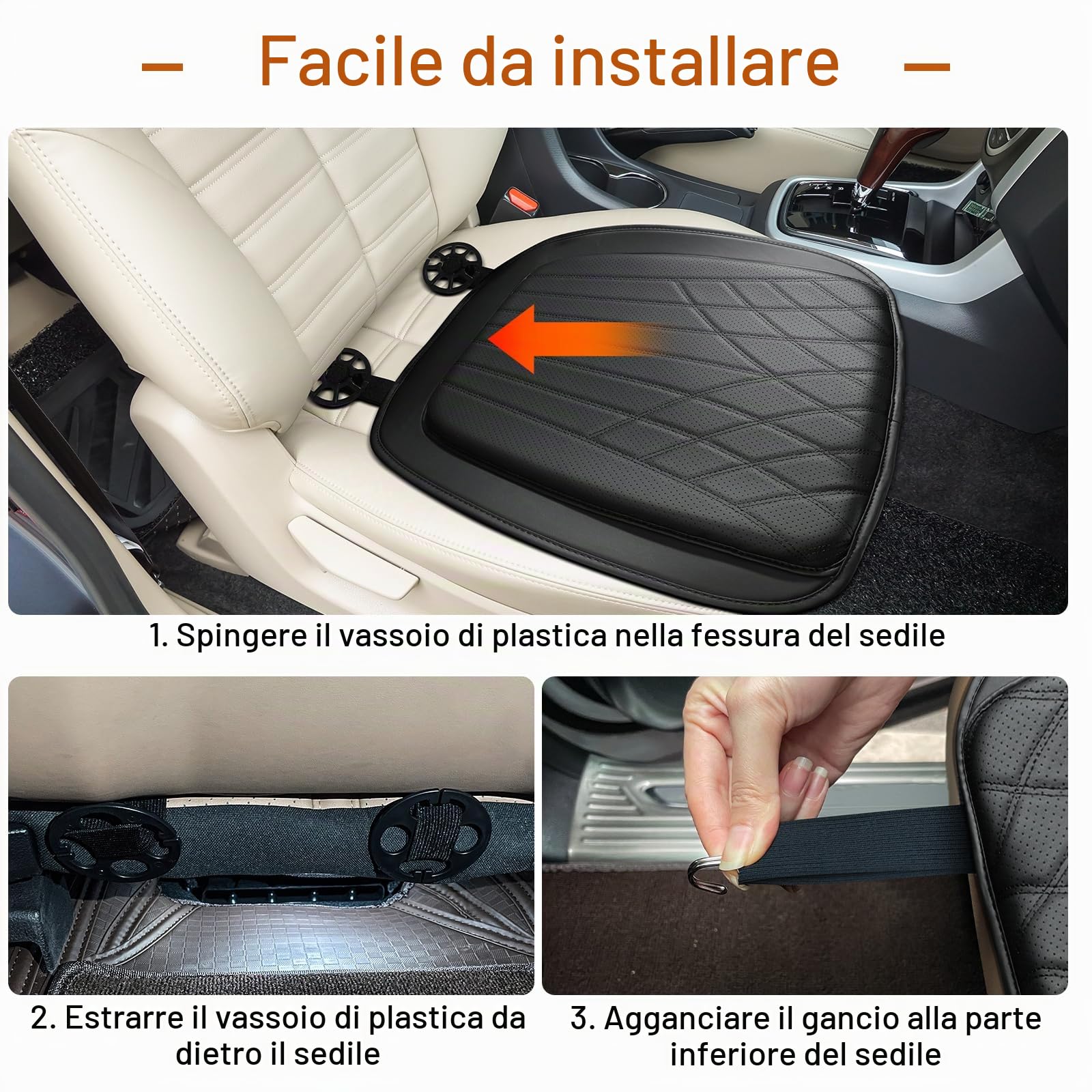 ZATOOTO Cuscino Sedile Auto Pelle Nappa, Coprisedile Auto Anteriore, Cuscino Auto Guidatore, Cuscino Per Auto Confortevole, Traspirante, Antiscivolo, Universale