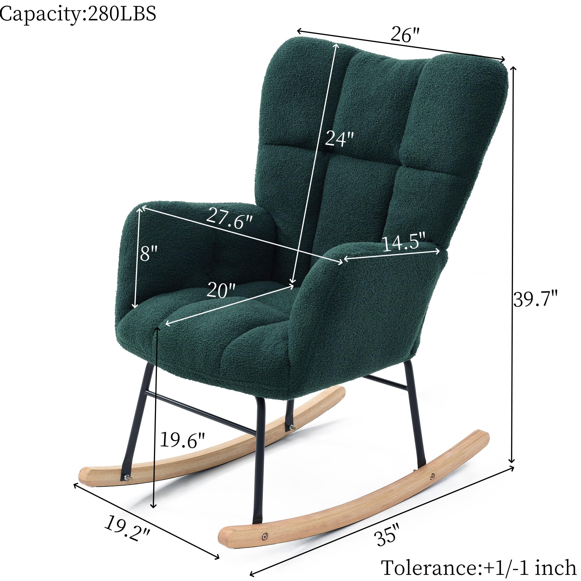 ZJMTOCYU Teddy Upholstered Glider Rocker Armchair with High Backrest, Padded Seat for Living Room Bedroom Office, Comfortable Design in Green