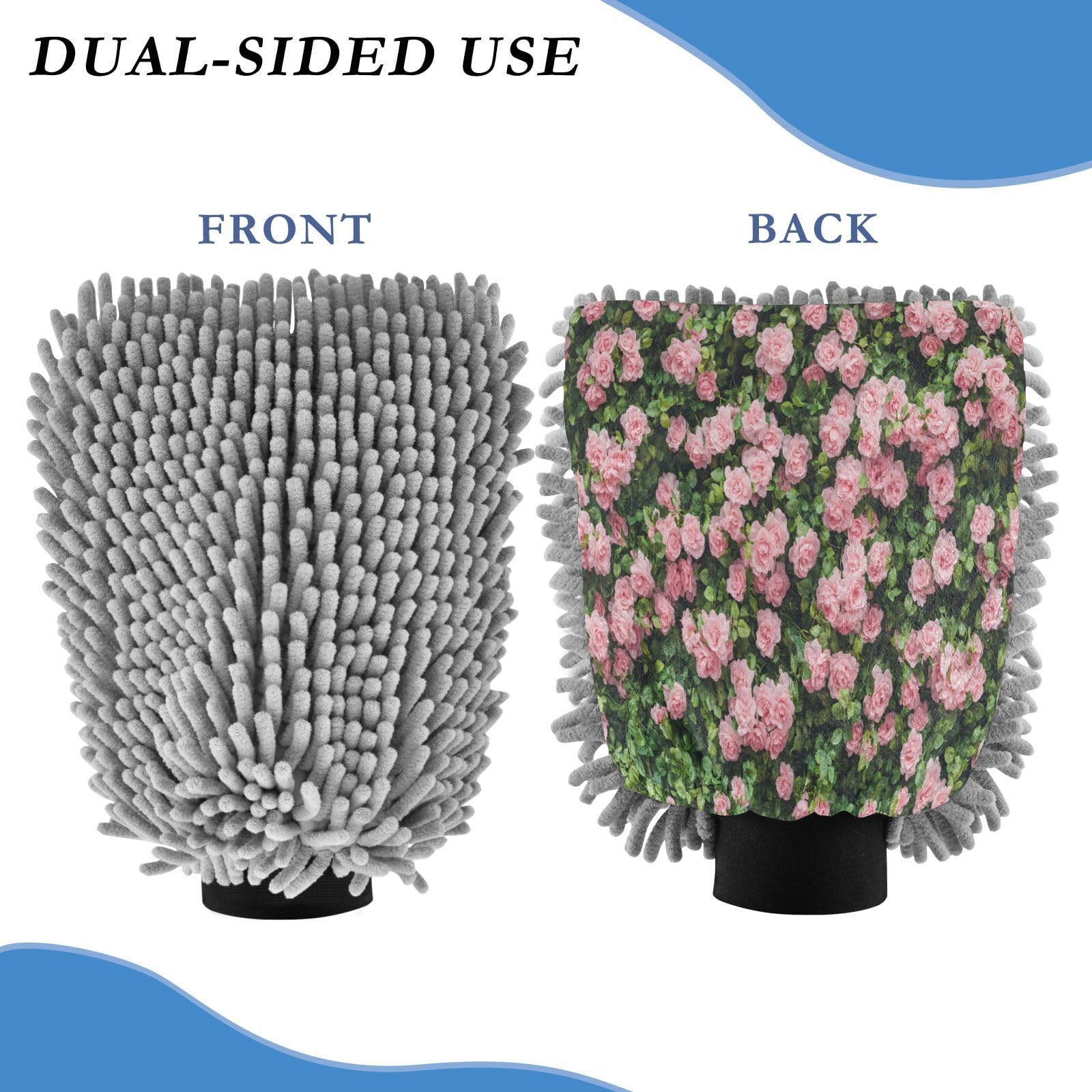 STAYTOP Rose Car Wash Mitt Microfiber, 2Pcs Scratch Free Lint-Free, Premium Chenille Microfiber Mitt Car Wash Brush-M