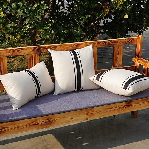 Miniatura 6 de ONWAY Juego de 2 fundas de almohada para exteriores impermeables de 20 x 20 pulgadas, fundas decorativas de lino para cojines de exteriores a rayas