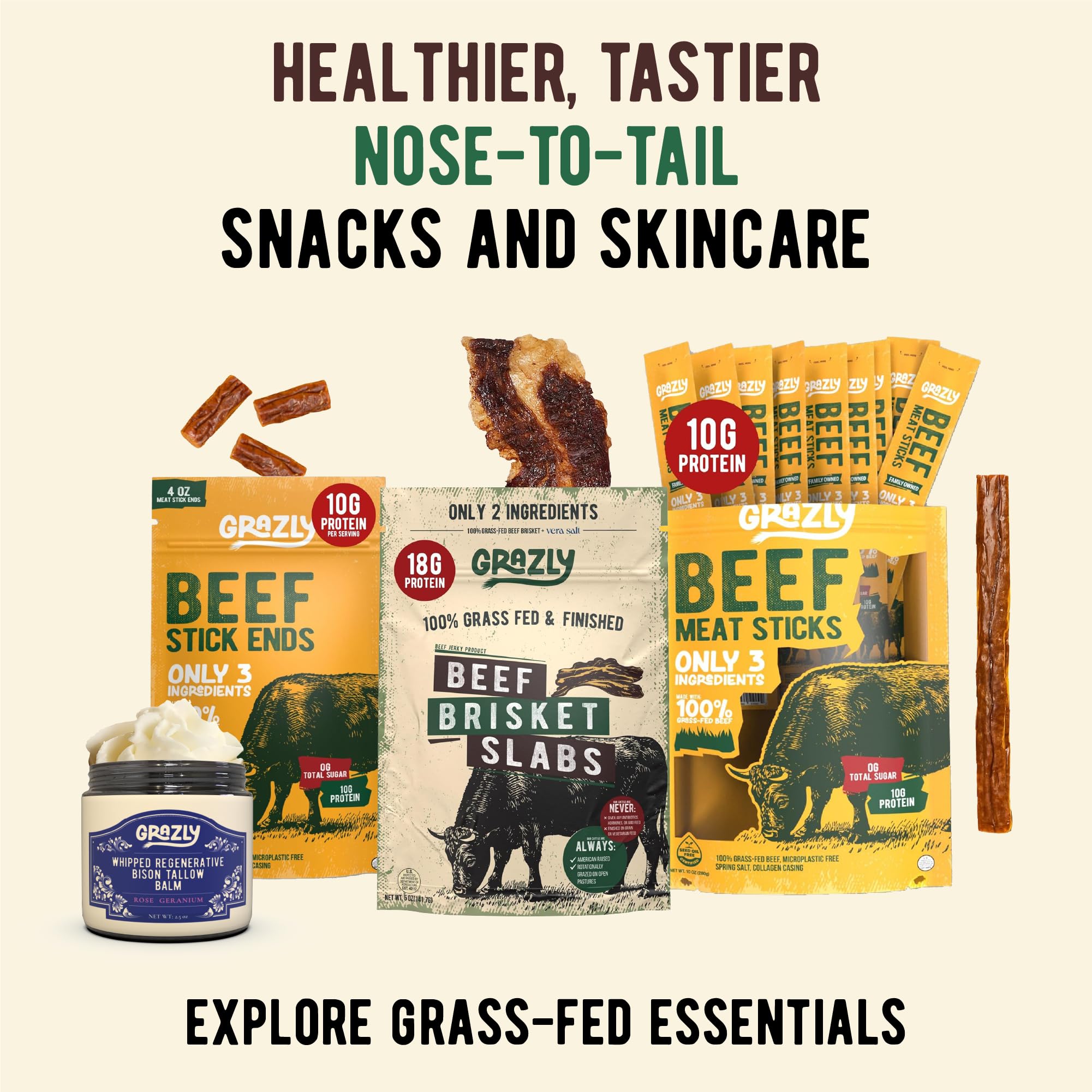 Grazly Beef Tallow & Manuka Honey Balm with Beeswax, 3 oz