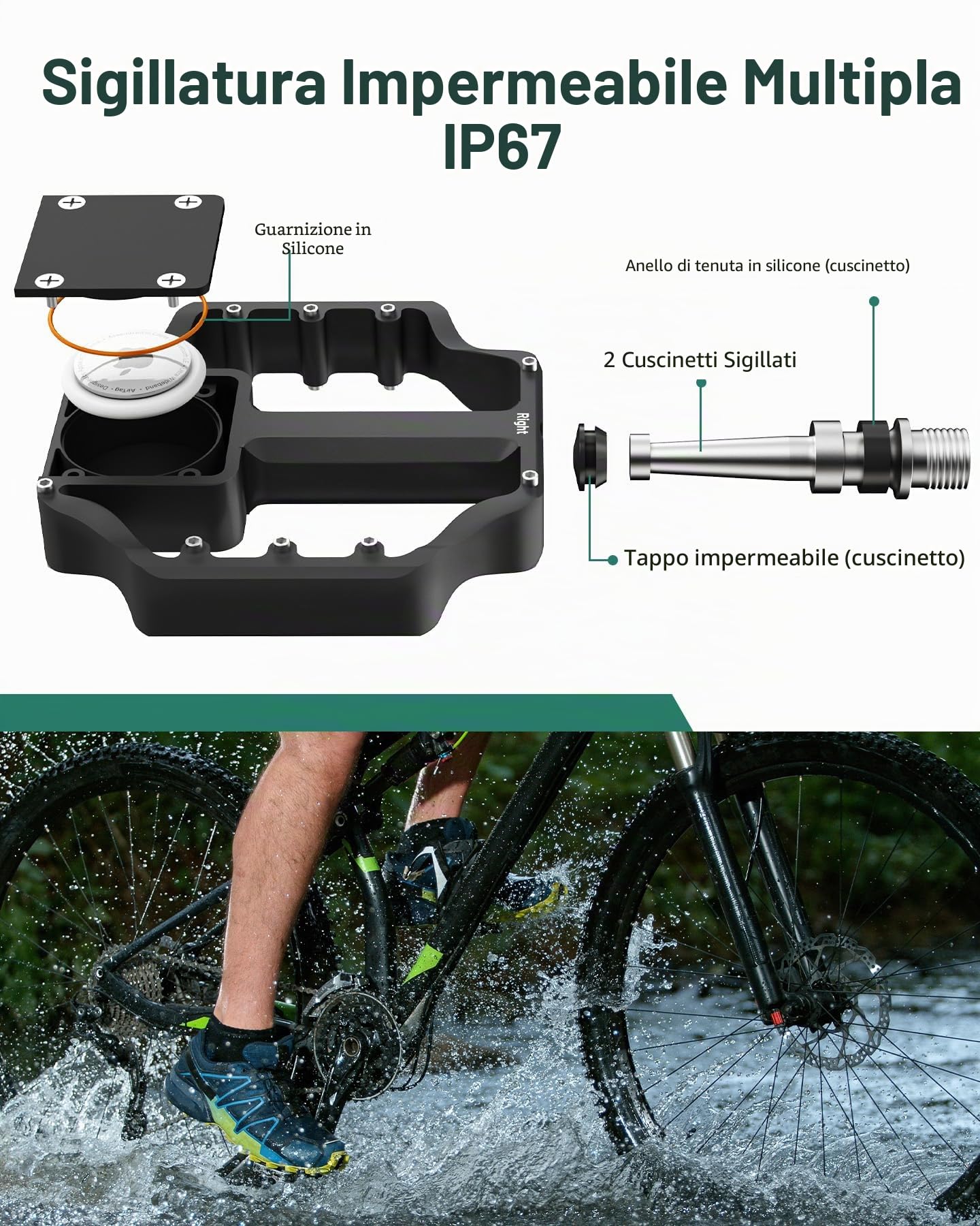 Pedali Bici con Supporto AirTag Nascosto, Localizzatore GPS Antifurto Impermeabile IP67, Alluminio CNC 9/16 Pollici, Antiscivolo Leggeri per MTB, Bici da Strada, E‑Bike