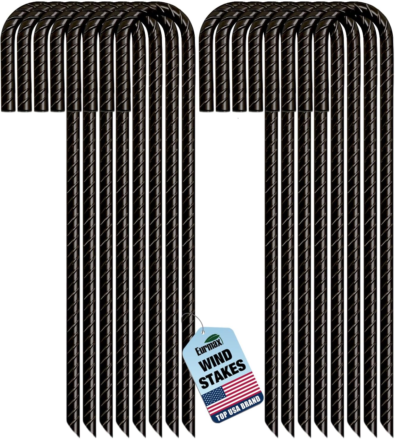 Eurmax USA 12" Windproof Trampoline Stakes,Rust-Proof Galvanized Steel J-Shape Ground Anchor,Commercial Tent Stakes for High Winds,Secure Anti-Flip Tie Down for Soccer Goals,Swing Sets,Fences&Playsets