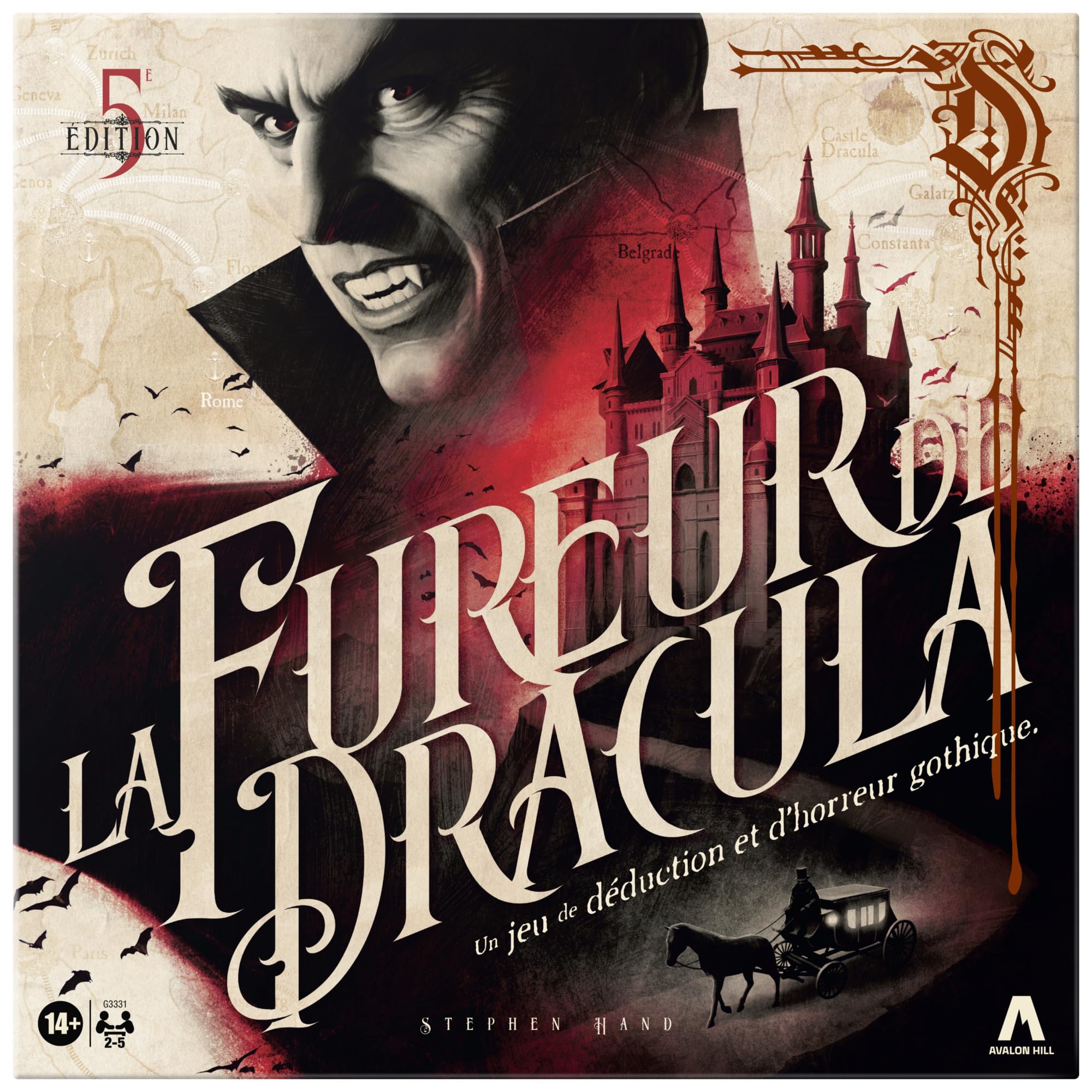 La Fureur de Dracula, 5a edizione | Gioco di deduzione e orrore gotico | Variante Rapide, Nuovo Cacciatore | 2-5 Giocatori | da 14 Anni - Versione italiana