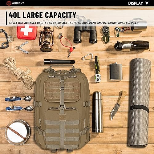 Miniatura 6 de WINCENT Mochila de asalto táctico militar multifunción con doble costura, mango trenzado y correas de topos cortadas con láser para fijación de