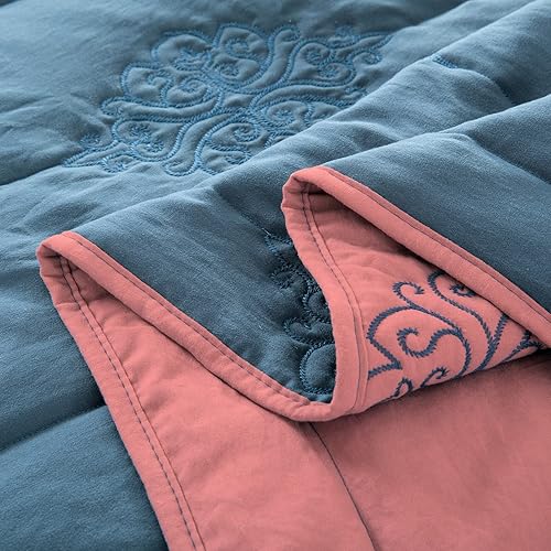 Miniatura 5 de Sophia & William Juego de edredón de 3 piezas con 1 edredón y 2 fundas de almohada, tamaño Queen, con costuras de doble cara, con patrón de