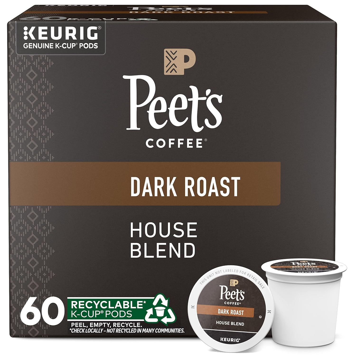Peet's Coffee, Dark Roast Keurig K-Cup Pods - House Blend 60 Count (6 Boxes of 10 K-Cup Pods) House Blend 60 Count (Pack of 1)