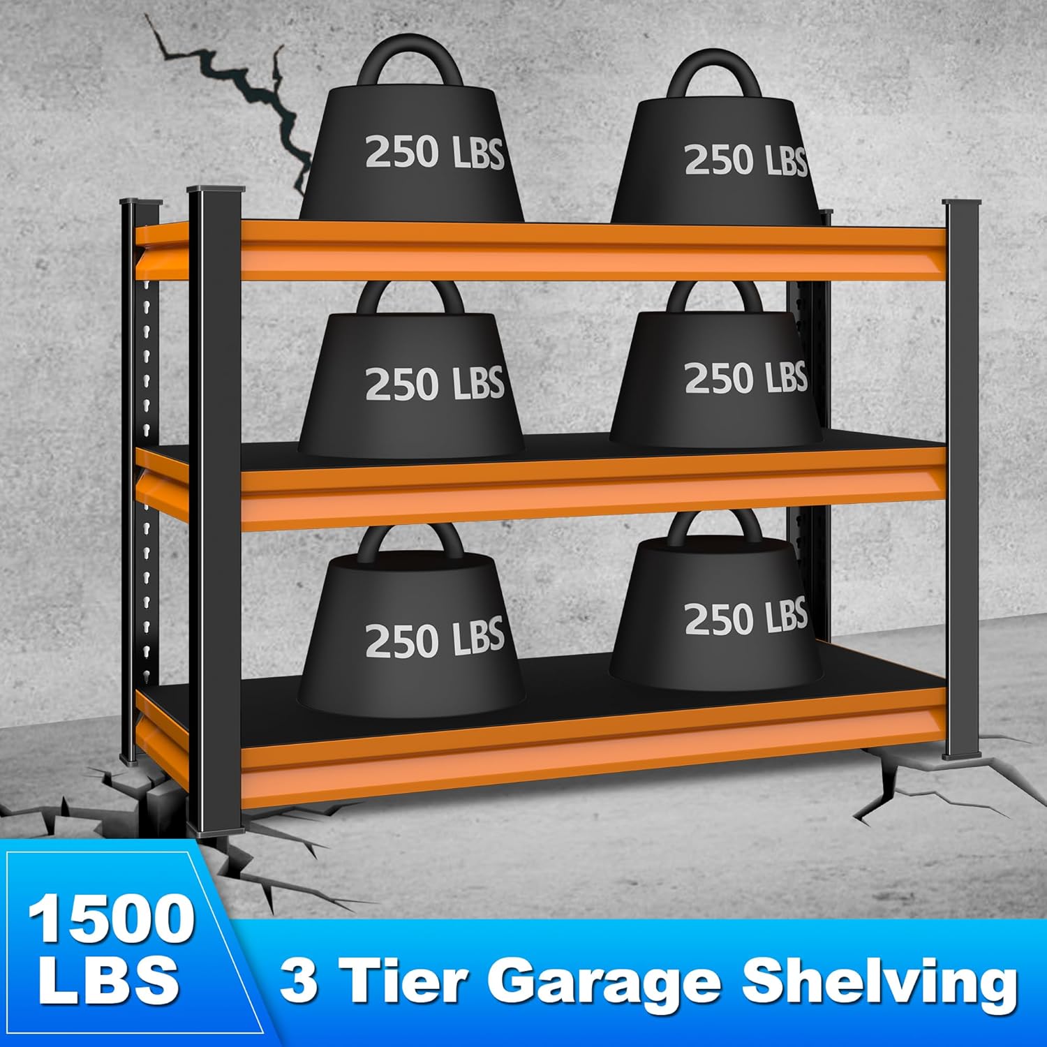 40" W Garage Shelving Heavy Duty,1500LBS Loads Adjustable Garage Storage Shelves,3-Tier Metal Storage Racks and Shelving Units,Utility Rack Shelves,40" W x 18" D x 36" H,Orange