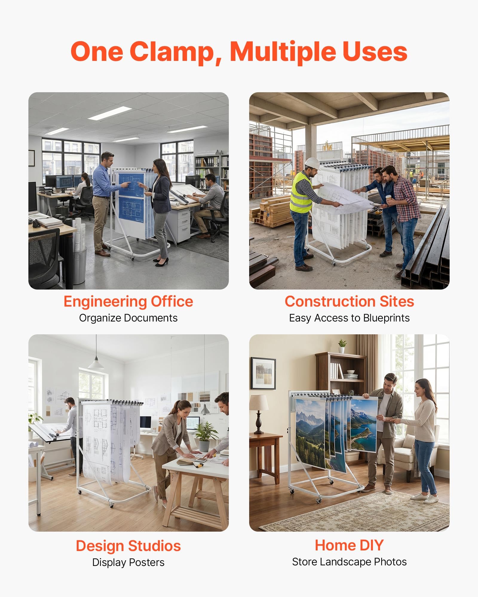 VEVOR Abrazaderas Colgantes para Planos, Ancho de 610 mm, Paquete de 12 Piezas, Tiras de Encuadernación, Estructura de Aluminio, Soporte de Almacenamiento para Planos de Ingeniería Carteles Dibujos
